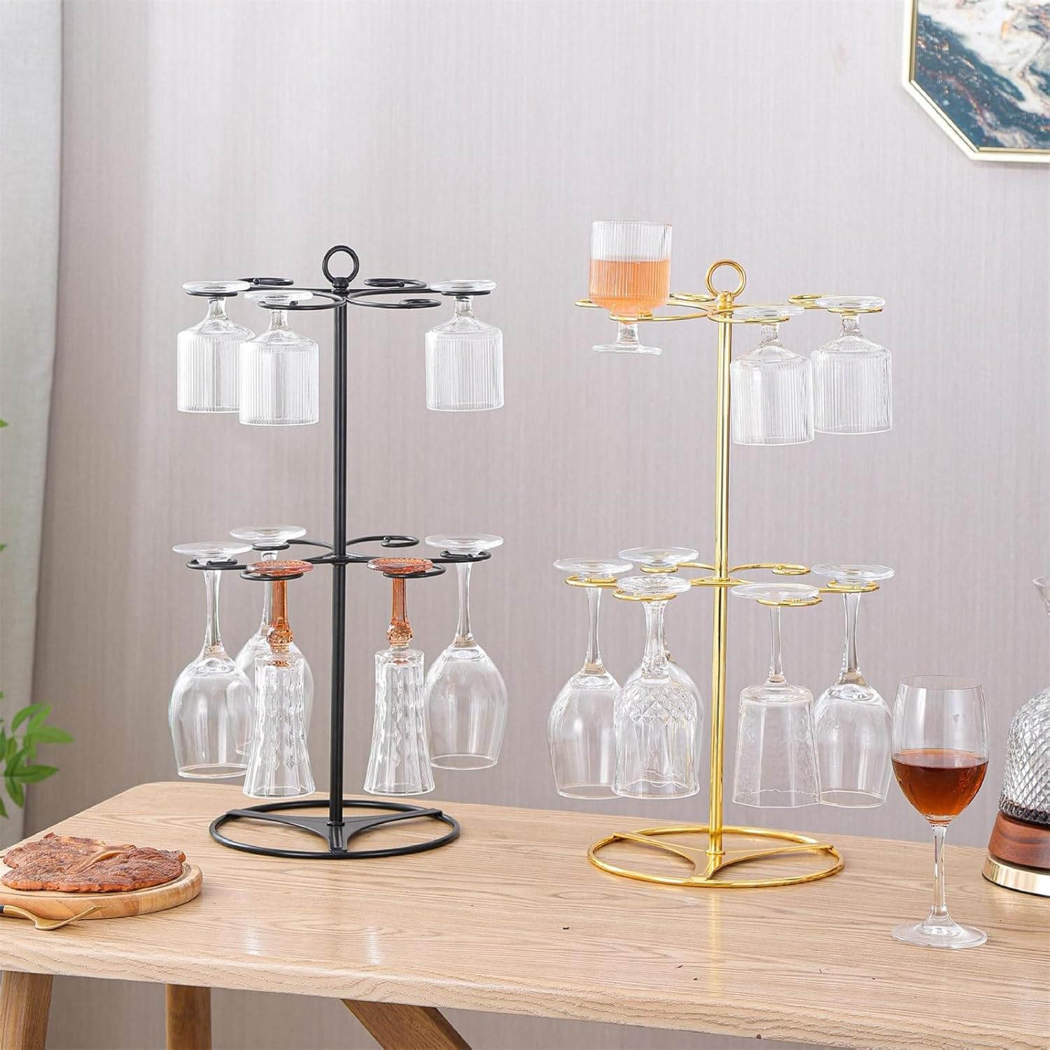 Modern Double Layer Cup Holders for Table Top and Rod Storage Organization Winery Glass Rack