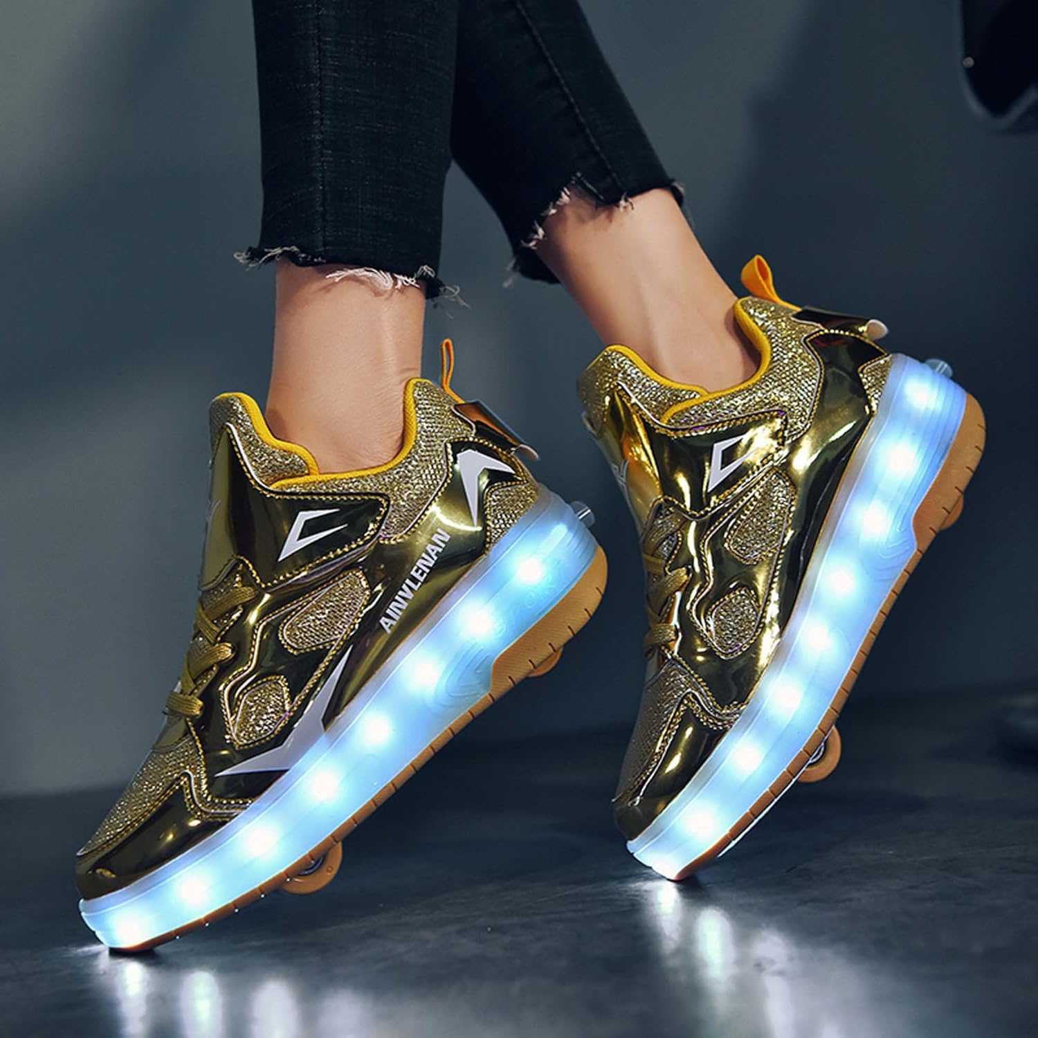 Golden Shoes For Kids Gold Light Up High Tops Gold LED Light-Up