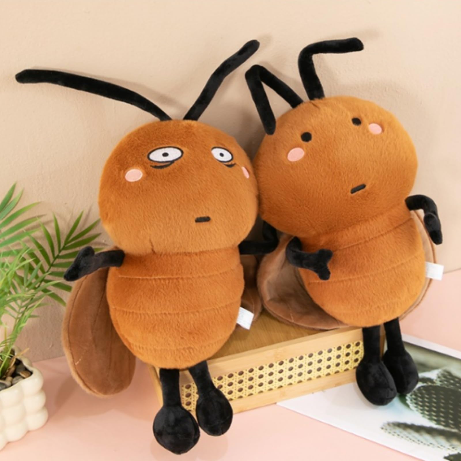 OUKEYI 9.8inch Plush Cockroach Stuffed Animal Toys,2 Pcs Creative Cockroach Cartoon Doll Teasing Ugly Cute PlushToys,Fun Birthday Gifts Home Deco