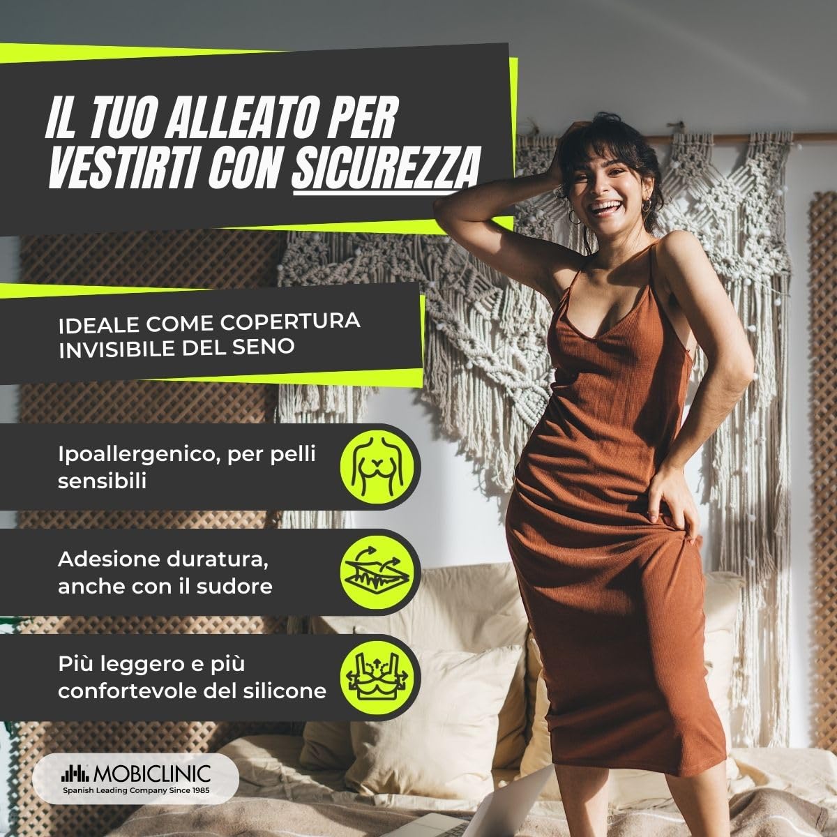 Mobiclinic®, Confezione da 12 rotoli di kinesiotape, Benda elastica autoadesiva, 5m x 5cm, Tape sportivo, Alleviamento del dolore muscolare, Bendaggio kinesiologico, Nastro
