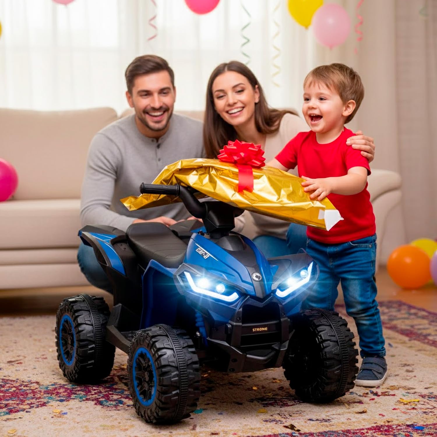BRICOZONE Quad Elettrico Per Bambini 12V ATV Con Doppio Motore 35W Luci LED Musica MP3 USB Due Velocità 3 6 Km H Per Bambini 3 5 Anni (Blu)