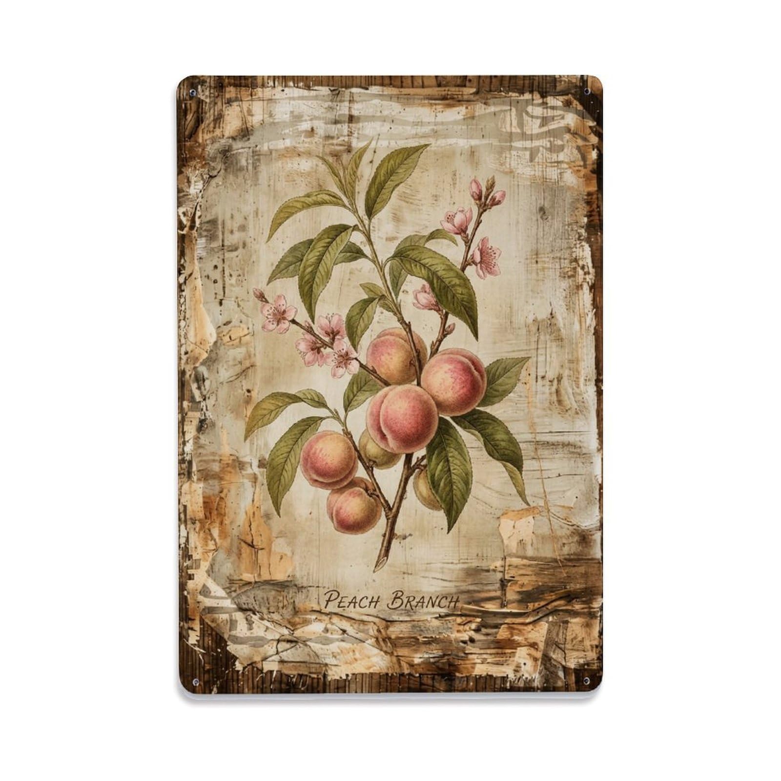 Peach Branch Botanical Vintage Metal Tin Sign Plaque Wall Decor for Cafe, Club, Garden Metal Poster 8x12Inch
