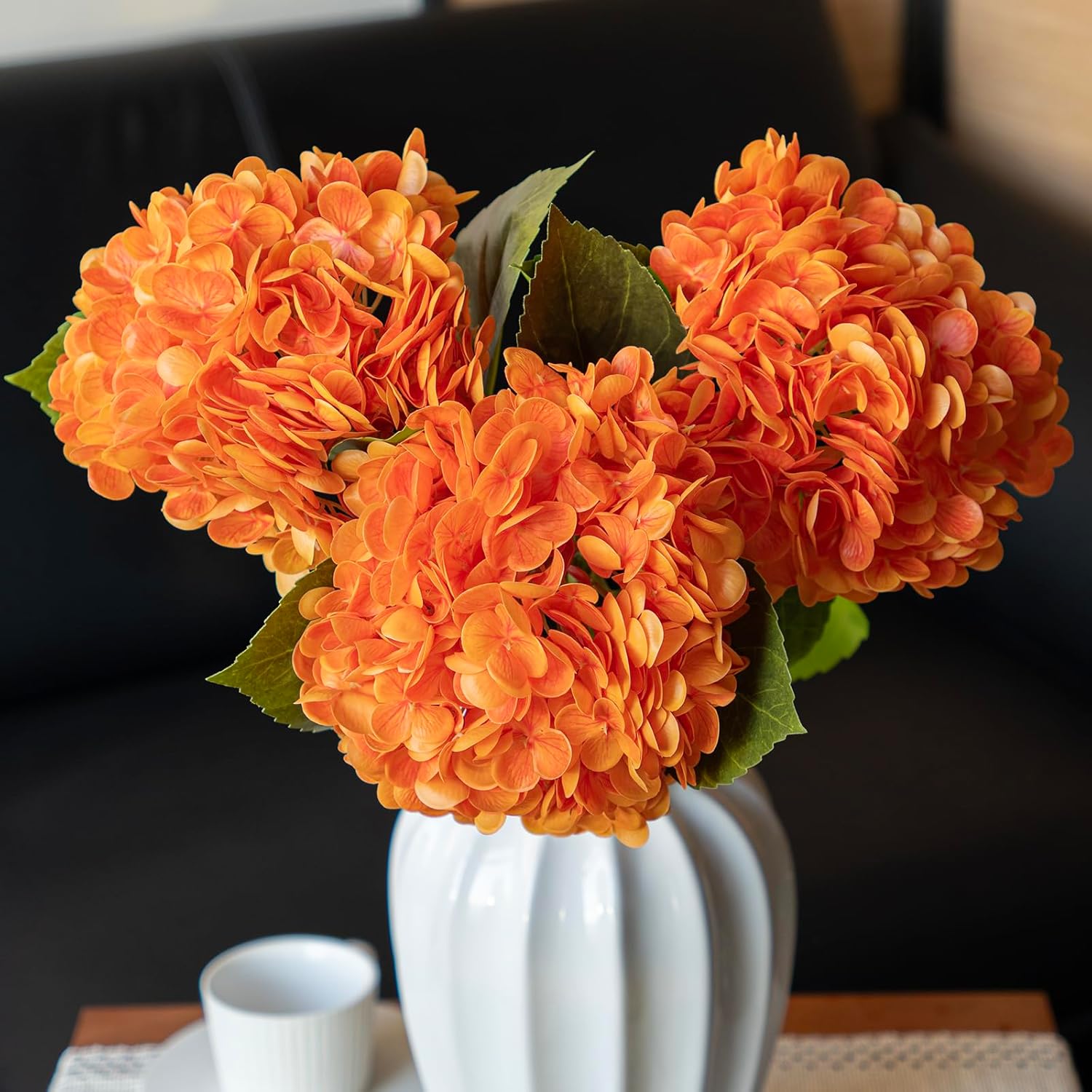 DUYONE 3PCS 22 inch Realistic Artificial Hydrangea Large Real Touch Flowers Artificial Flowers Dry Flowers Outdoor Wedding Christmas Office Family Party Living Room Table Decoration (Orange)