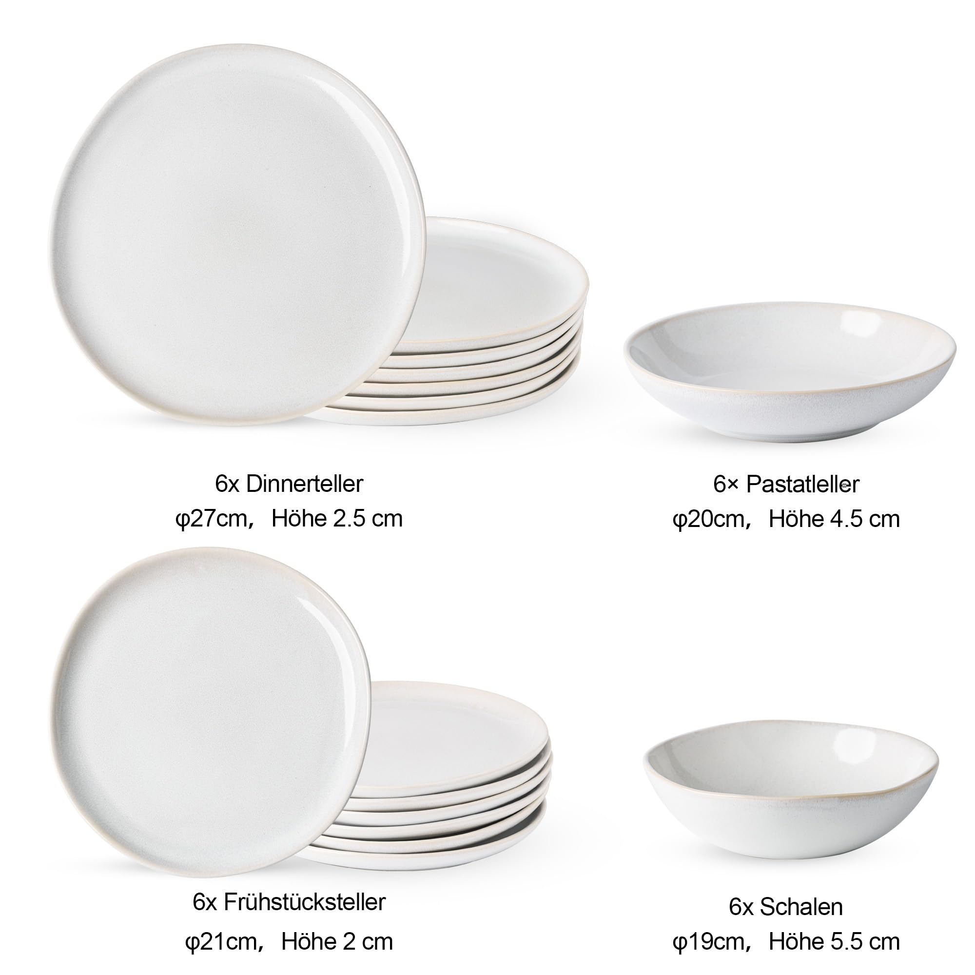 GBhome Steingut Geschirrset 6 Personen, 24-tlg Reaktive Glasur Handarbeit Geschirr Set, Mikrowellen- & Spülmaschinenfest Schüssel- und Teller Set, Beige