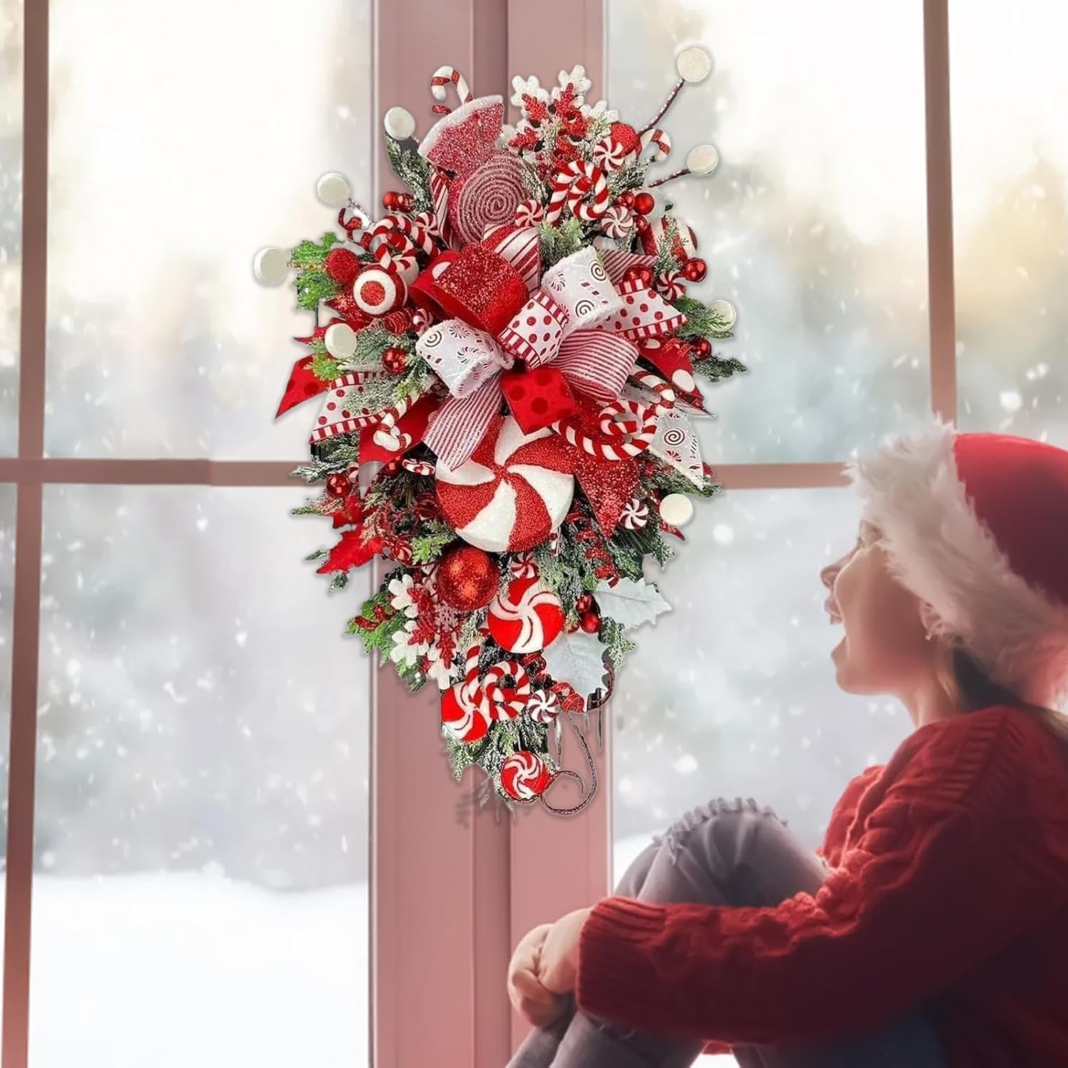 Candy Cane Wreath Swag 20 Inch Christmas Holiday Decor