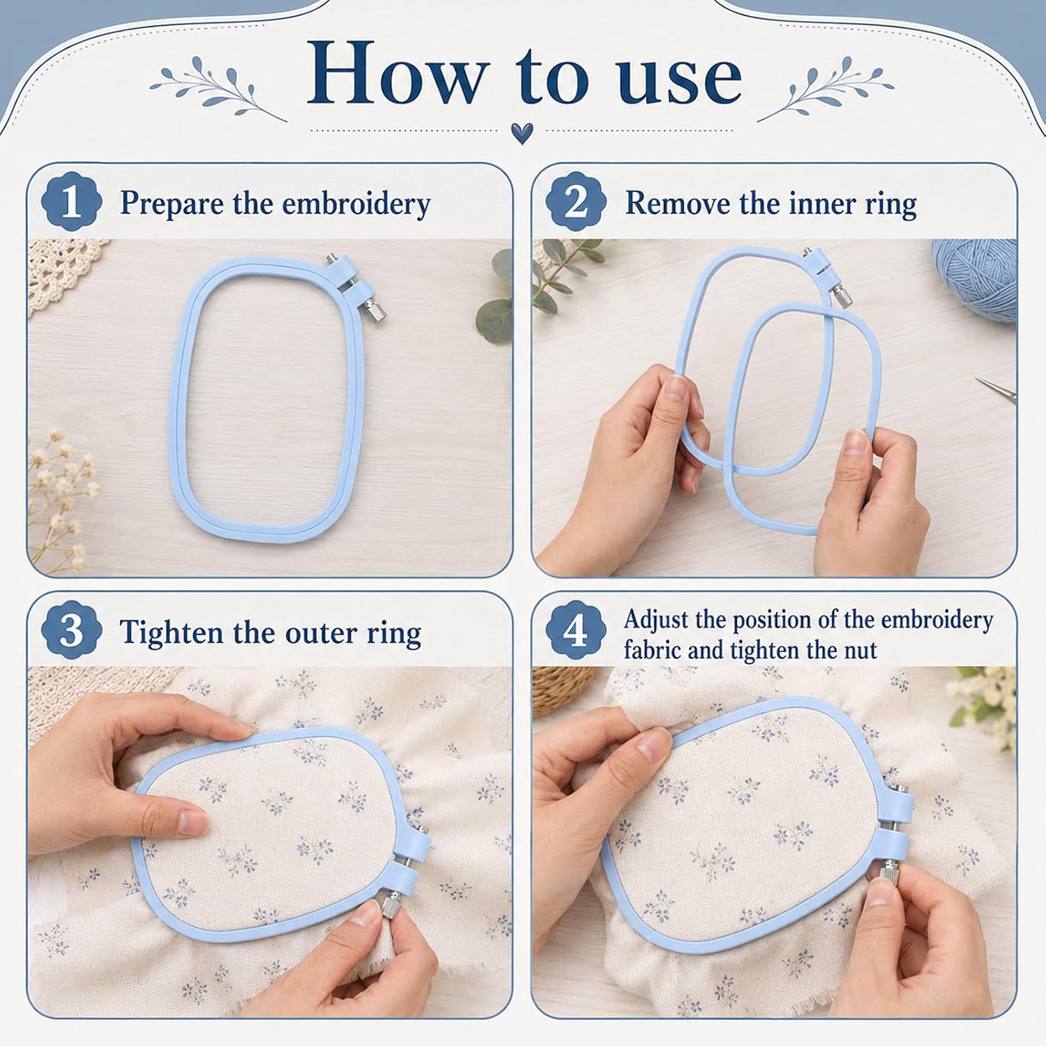 4Pcs Embroidery Hoop, Plastic Embroidery Hoops for Cross Stitch and Needlework Projects, Square Embroidery Hoops for Crafting and Hobby Use