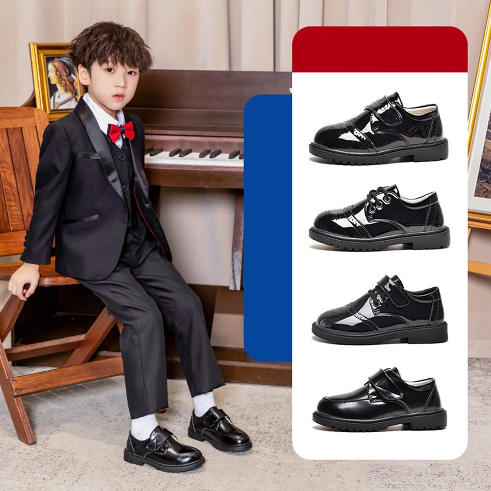 Générique Chaussures Oxfords pour Enfants en Cuir Chaussures Habillées Garçons Simples Élégantes Rond Orteil Antidérapant Chaussure De Cérémonie École Chaussure De Bal De Mariage