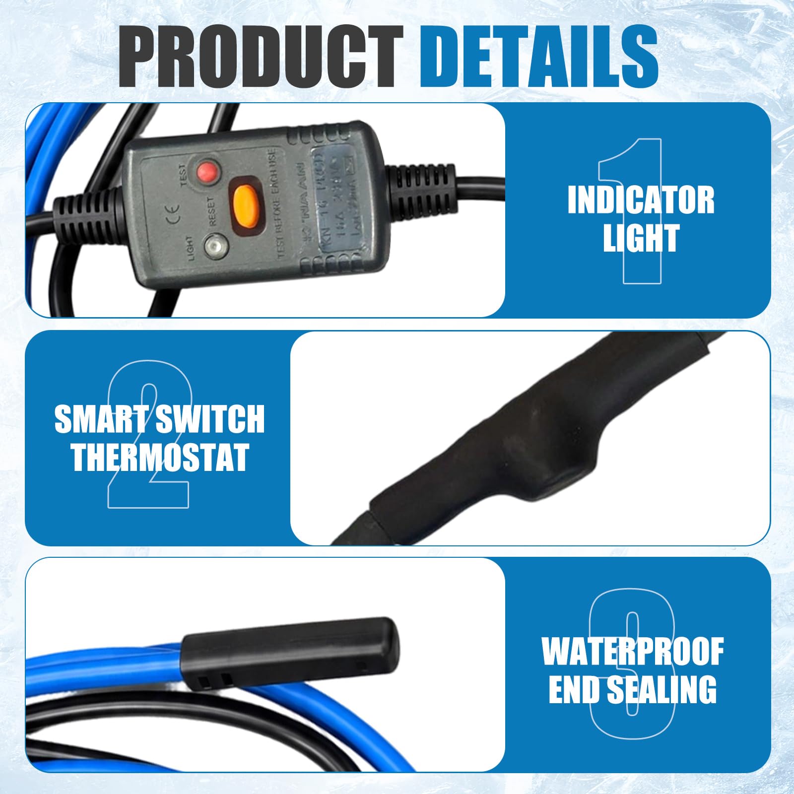 Heizkabel mit Thermostat,25 W/m Frostschutz Heizkabel mit FI-Schutzstecker,Begleitheizung Wasserleitung,Selbstregulierendes Heizband Frostschutz für Wasserleitungen Pflanzen und Dachrinnen,IP54 (6M)
