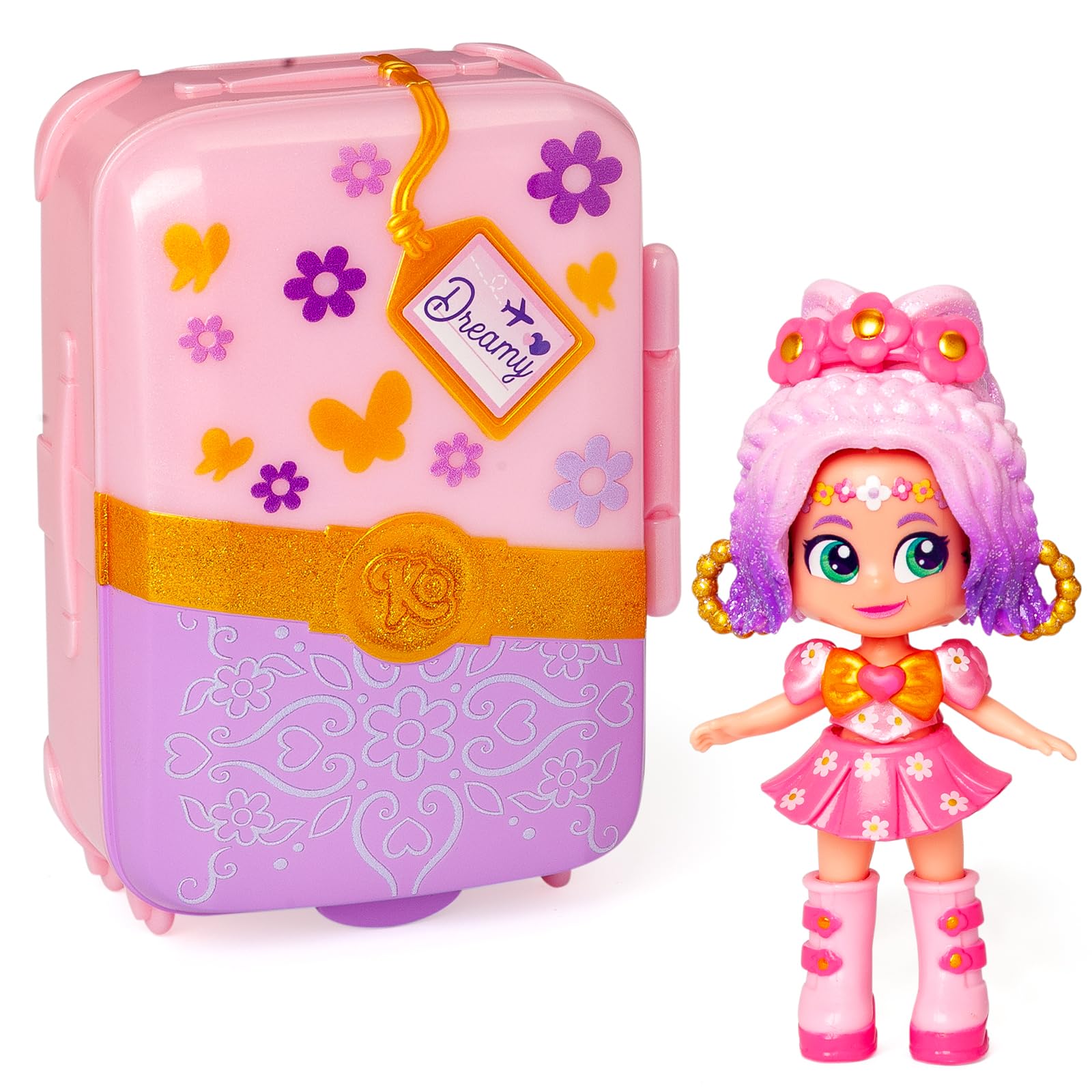 KOOKYLOOS SUITCASE DREAMY BLOSSOM – zestaw modna laleczka z walizką i akcesoriami,zawartość:1 laleczka, 2 stroje, zwierzątko, akcesoria, wieszaki oraz walizka, w której zmieścisz cały zestaw.