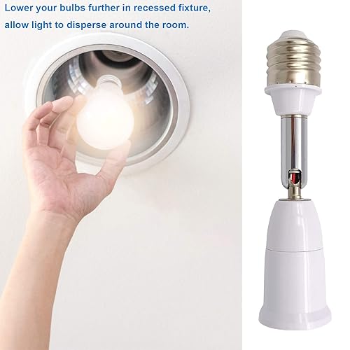 Miniatura 4 de Extensor de enchufe de luz E26E27, adaptador extensor de enchufe de extensión de 4.5 pulgadas, ajustable vertical 180 horizontal 360, convertidor de