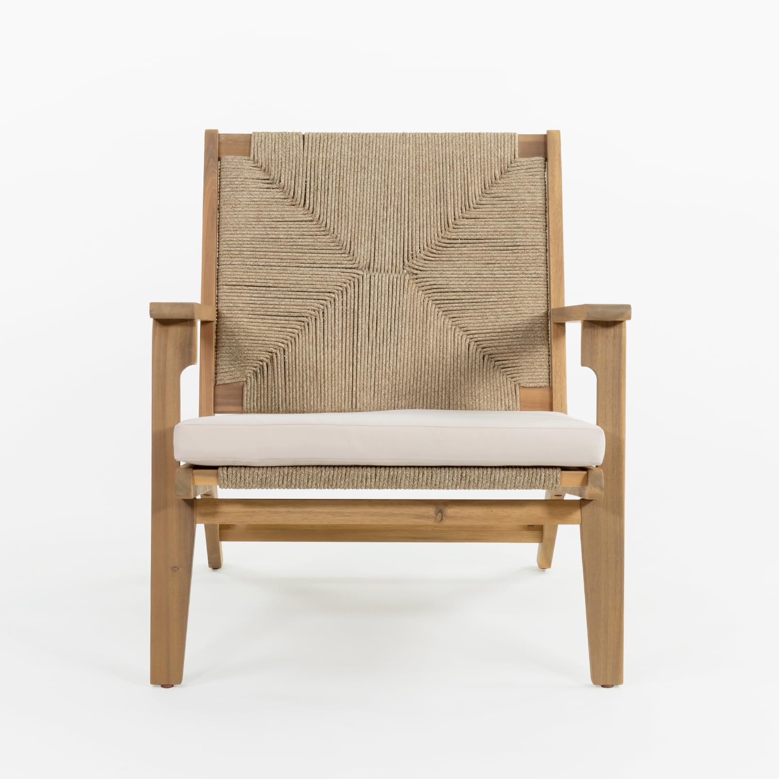 Vaukura Sillón de Madera de Acacia y Cuerda Sira Color Blanco
