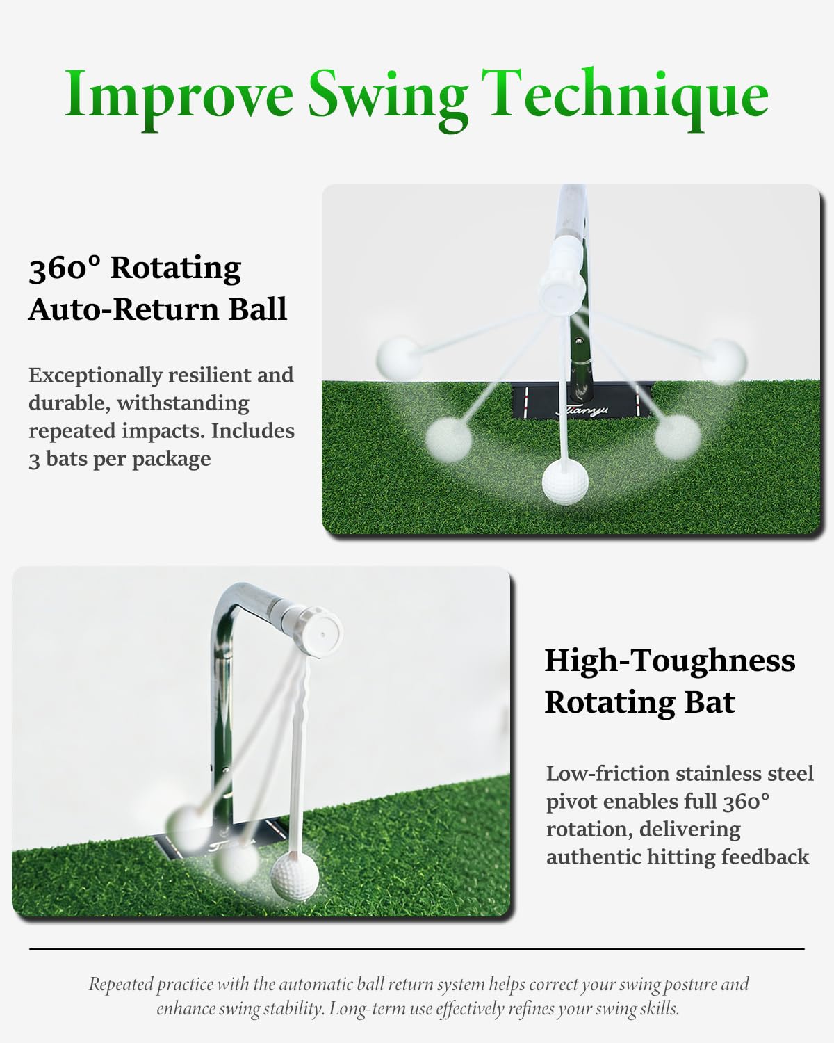 Golfschwung-Trainer mit 5 Höhenverstellungen, Golf-Trainingsgerät mit 2*Drehbare Stange, Automatische Ballrückführung, für Zuhause, Büro, Garten, tägliches Training, Einfach zu montieren