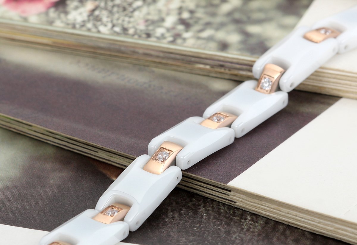 Flongo Ceramiczna bransoletka porcelana damska: różowa, biała, czarna, srebrna, męska, bransoletka dla par, stal nierdzewna, cienka bransoletka dla kobiet i mężczyzn, Einheitsgröße, Stal nierdzewna,
