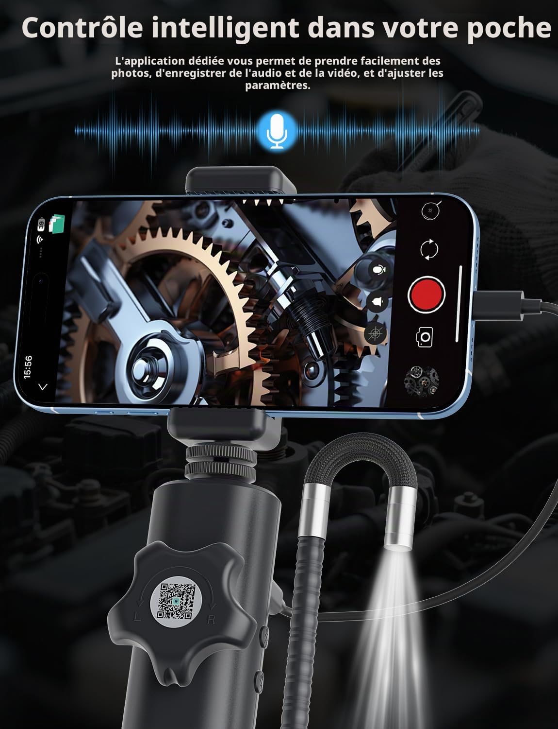 Caméra endoscopique avec lumière [Rotation à 360°] Endoscope articulé HD 1920P avec caméra Serpent Semi-Rigide IP67 pour Inspection étanche Cadeaux/Outils Endoscope Fille pour Homme pour iPhone