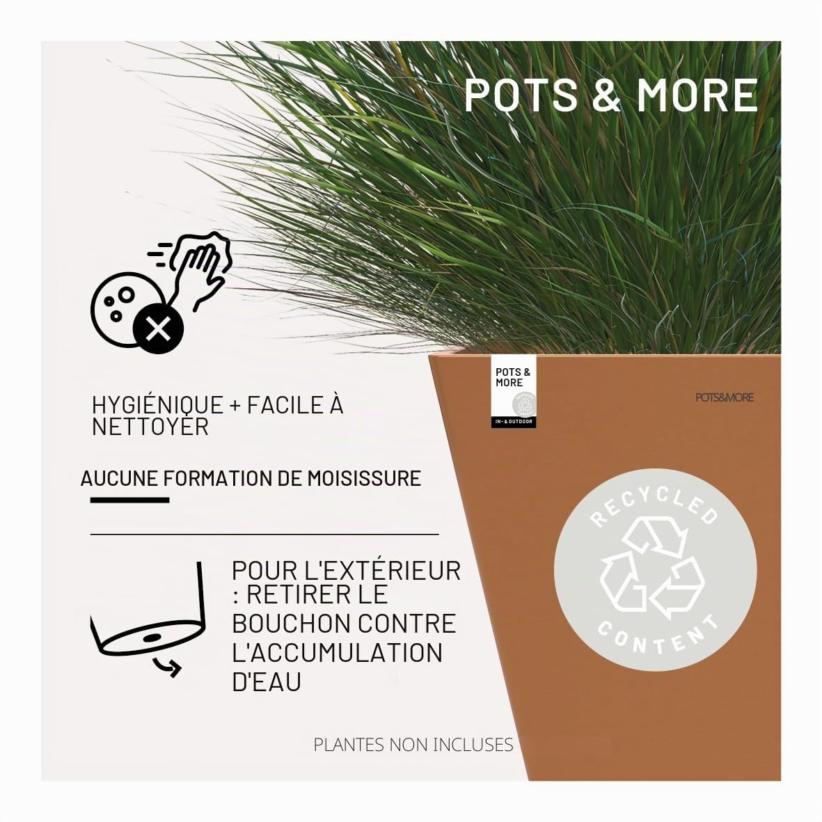 POTS&MORE Pot de Fleurs Prismo 30 VP023003 (31 cm, Forme carrée, Couleur Terre Cuite, Hauteur 25,6 cm, Pot en Plastique, pour Plantes d'intérieur)