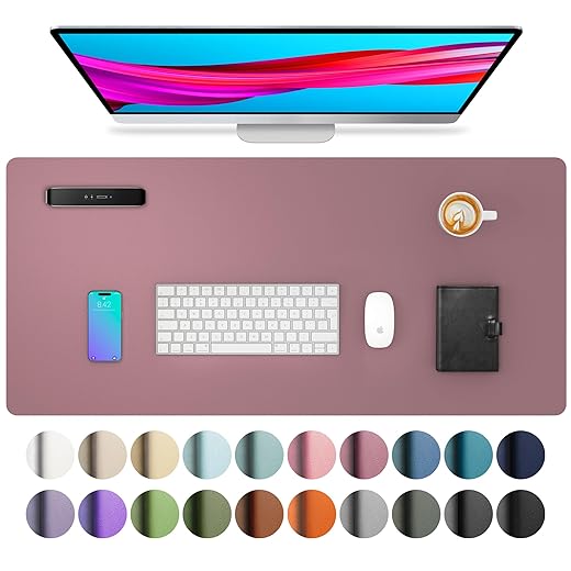 Leather Desk Pad Protector,Mouse Pad,Office Desk Mat,31.5" x 15.7" Non-Slip PU Leather Desk Blotter,Laptop Desk Pad,Waterproof Desk Writing Pad for Office and Home (31.5" x 15.7", Dark Pink)