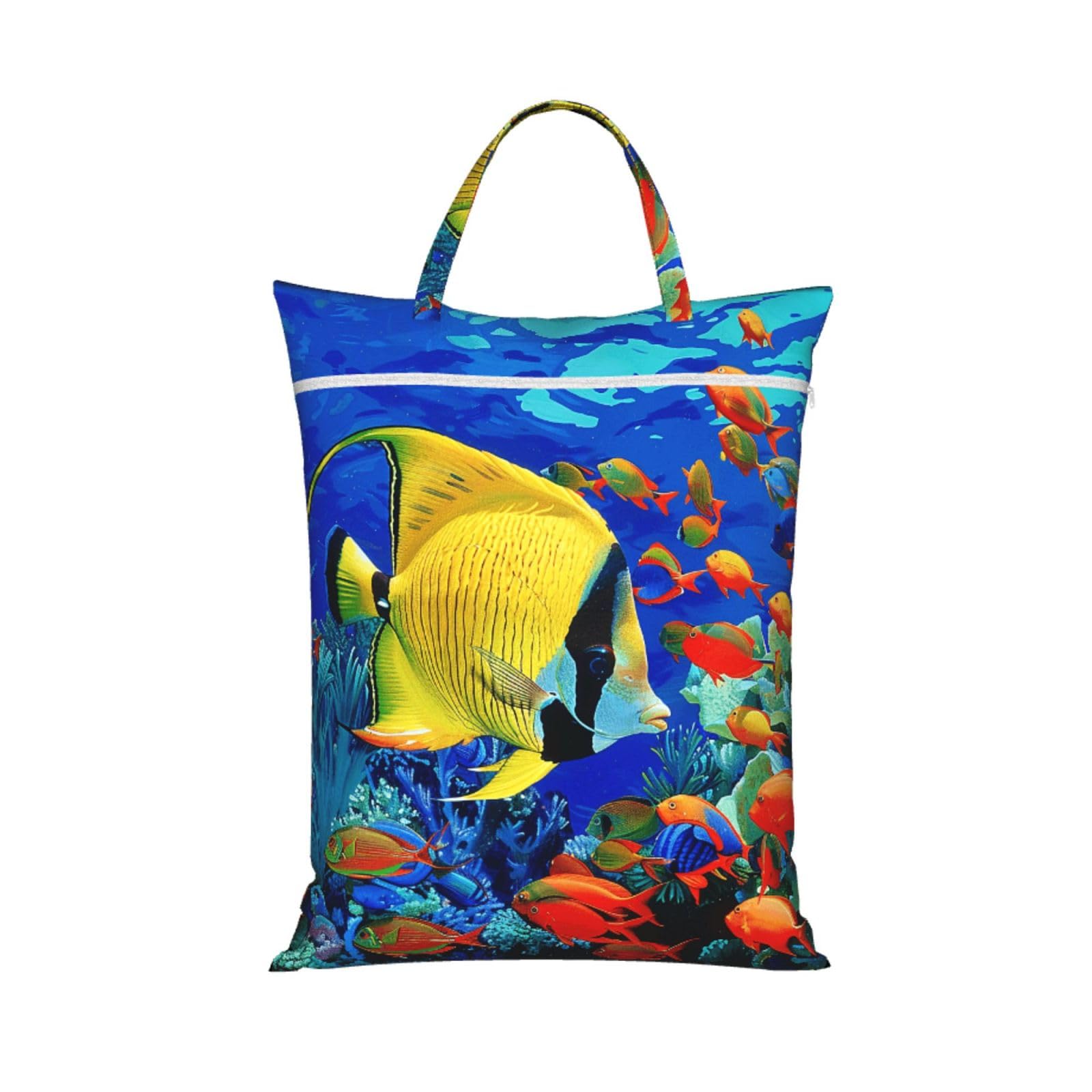 Large Travel Laundry Bags,Tropical Sea Fish Print with Handle Foldable Laundry Bag for Holidays Gym Swimming and Family Trips, 1Pcs