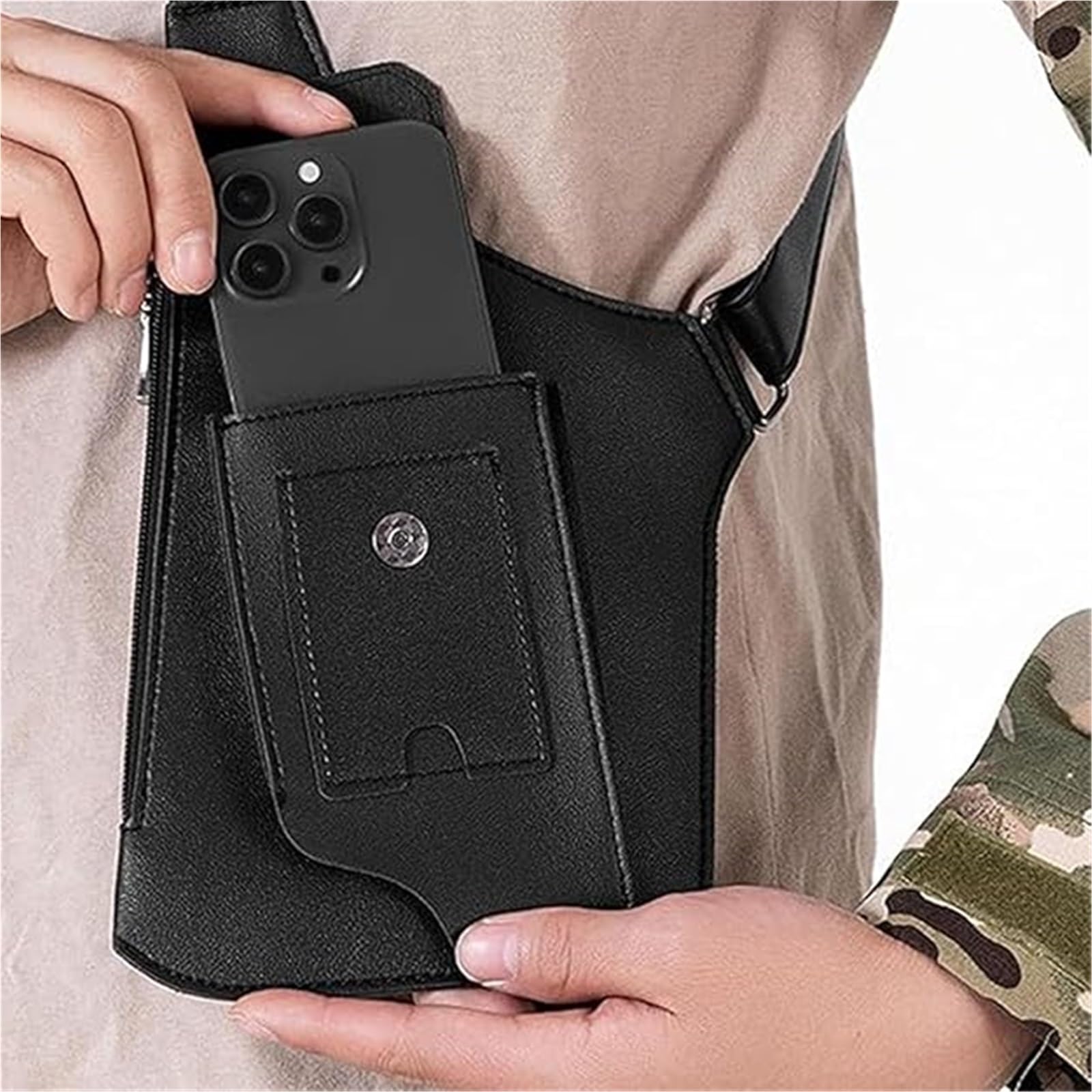 Marsupio Uomo Tracolla, Borsa Regolabile In Pelle Di Alta Qualità, Gilet Da Viaggio Antifurto Impermeabile Con Multitasche, Doppia Borsa