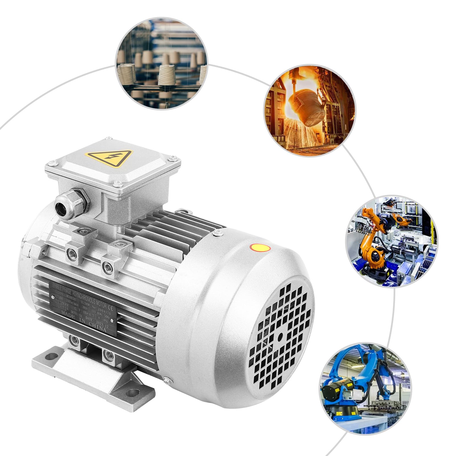 1,1 kW, 1405 obr./min, trójfazowy silnik cewkowy z czystej miedzi, silnik elektryczny, 3-częściowy silnik elektryczny, klasa ochrony IP55, średnica trzonka 19 mm, do wentylatorów, pomp, obrabiarek