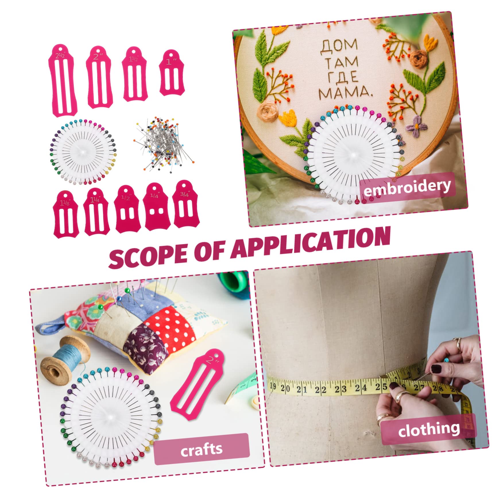SHINEOFI 5juegos Herramientas De Costura Alfileres y Regla Plegable De Medición y Perlas De Color Para Diseño Textil y Patchwork