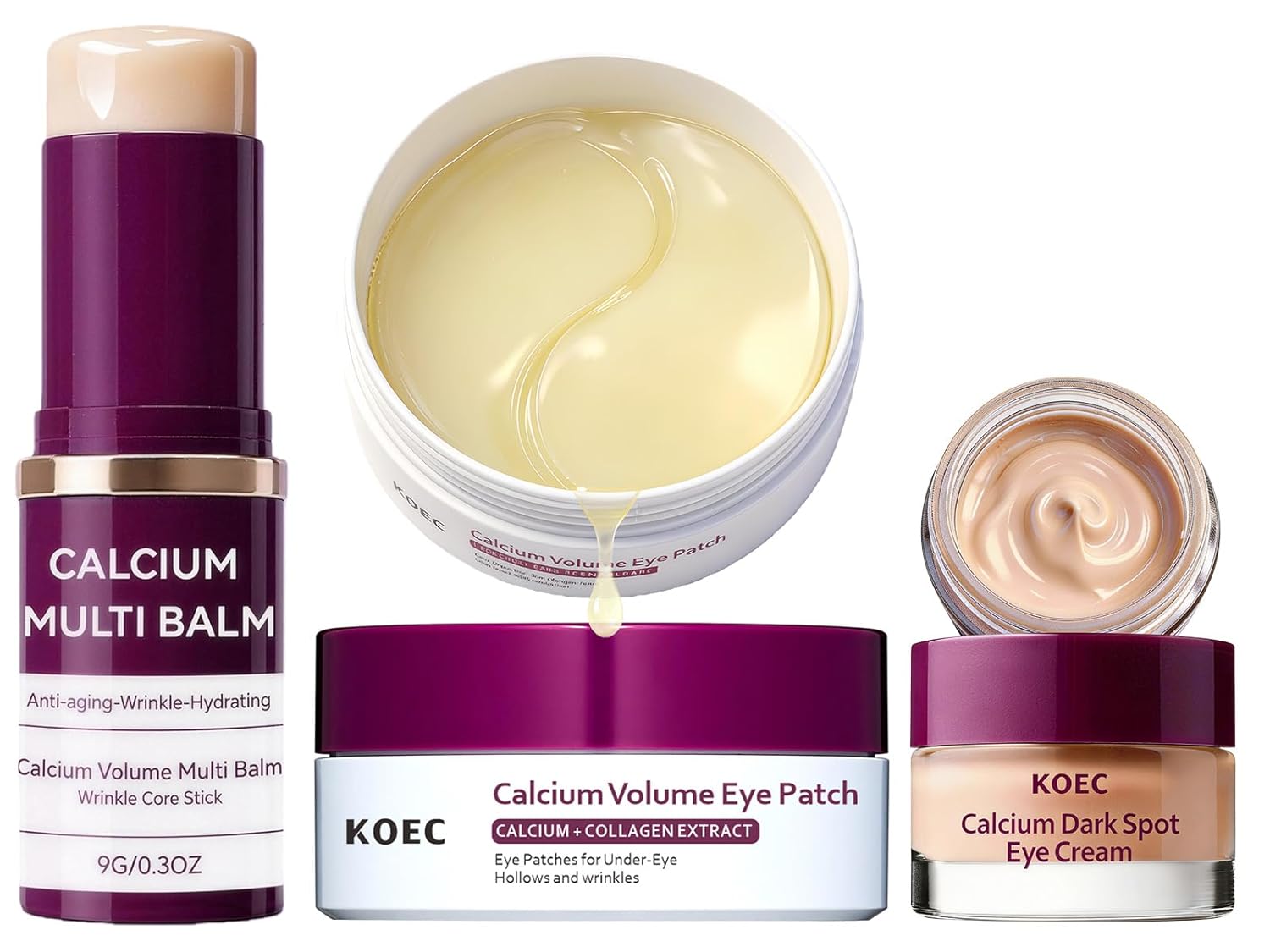Calcium Multi Balm Stick + Calcium Under Eye patch 60ea + Calcium Eye Ceam, Collagen Boosting, Wrinkle Smoothing, Firming & Eye Hollow Plumping Eye Treatment,Hydrating, Anti-Aging & Travel Friendly