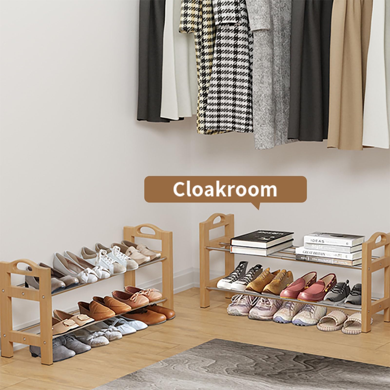 Shoe Storage LEMIKKLE Shoe Rack, Oak Wooden Rack, 2 Tier Stainless ...