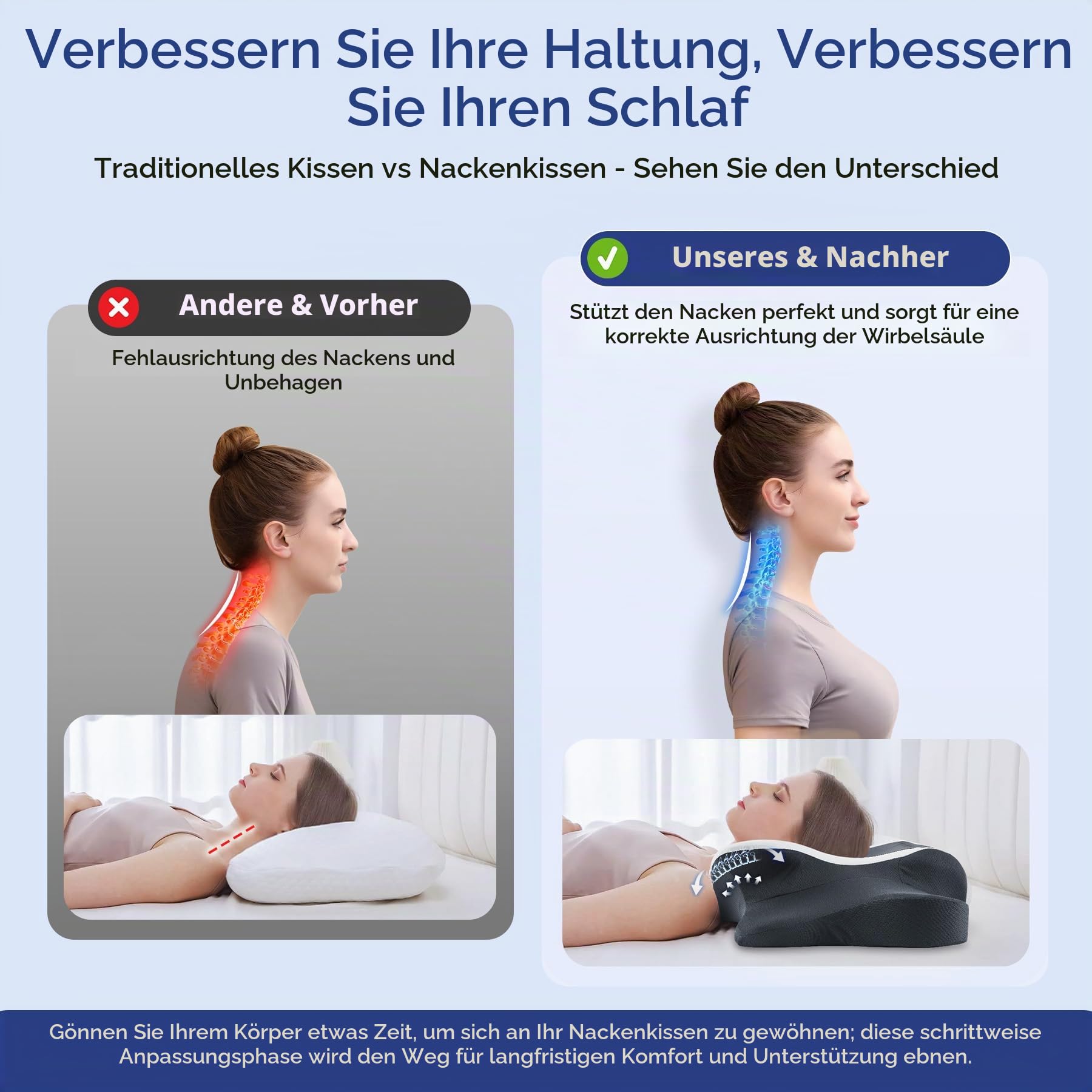 DONAMA Nackenkissen Memory Foam, 2 in 1 für Seiten- & Rückenschläfer