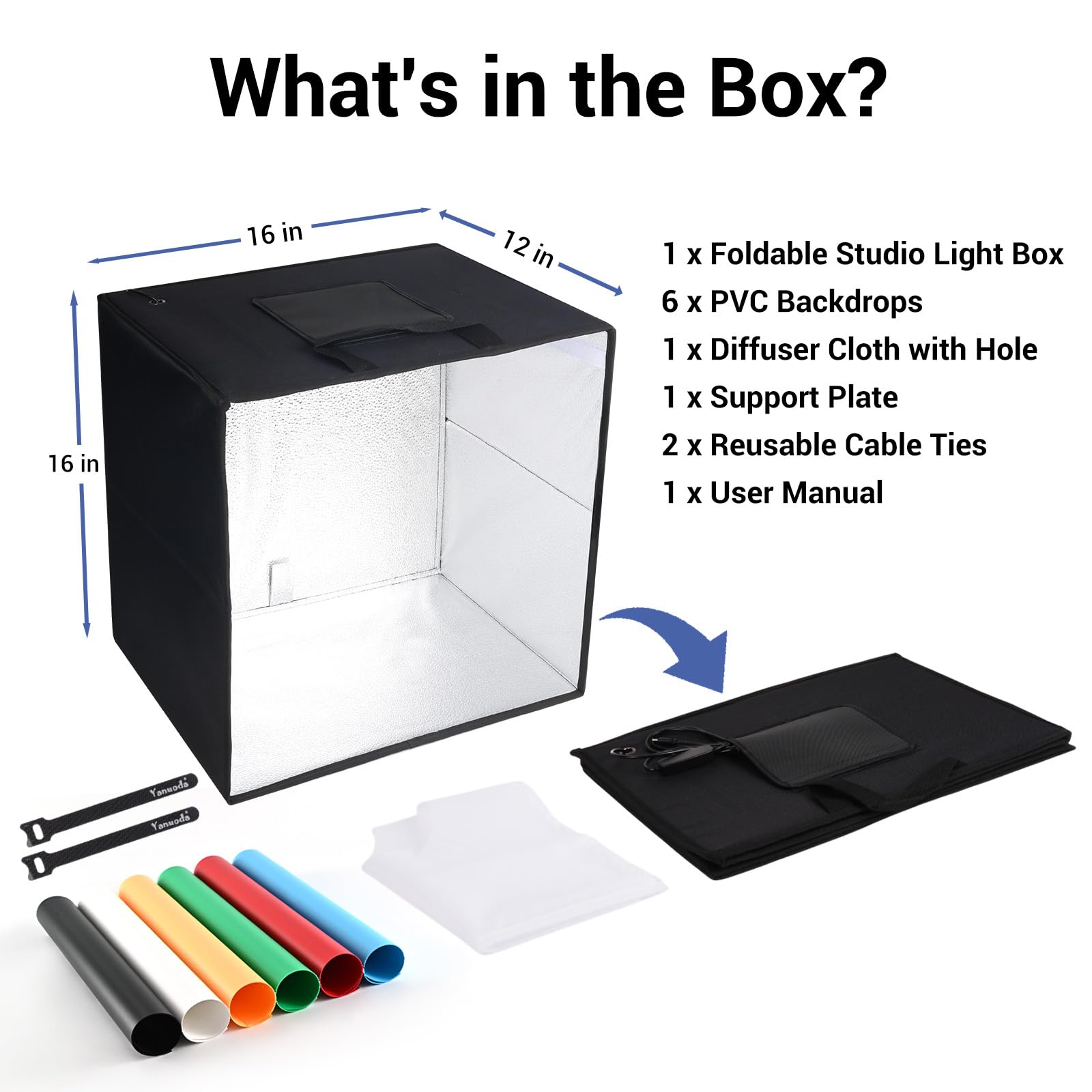 Caja de Luz Profesional 40x40cm Compatible con USB-C, Versión Mejorada 18W 180 Leds Dimmables (CRI>97), 6 Fondos, 3 Modos de Luz – Estudio Fotográfico Plegable para Fotos de Productos, Joyas