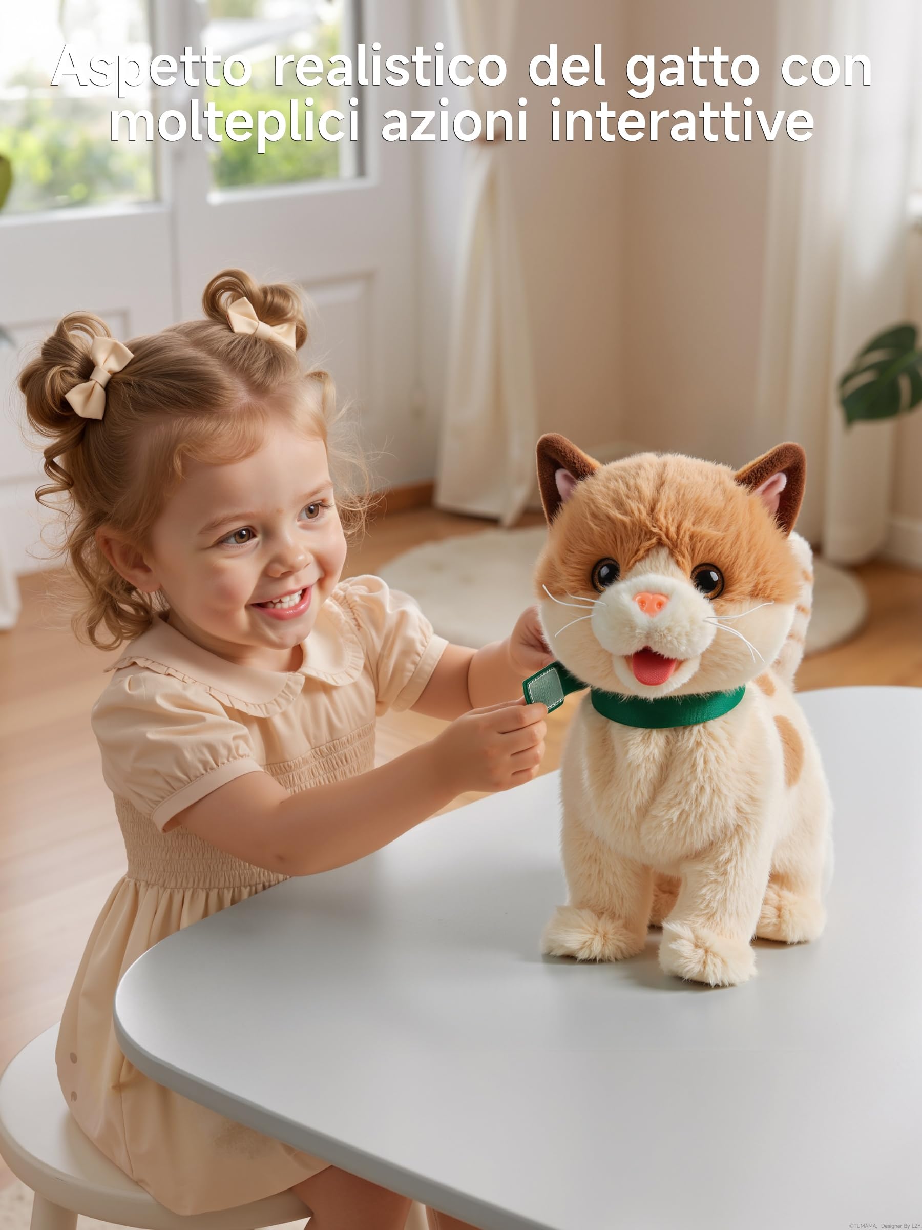 OR OR TU Giocattolo Gatto che Cammina Interattivo Gatto Peluche | Delicato Sulla Pelle, Telecomando, Cammina Canta Miagola Scodinzola e si Lecca la Lingua, per 2+ Anni, Beige