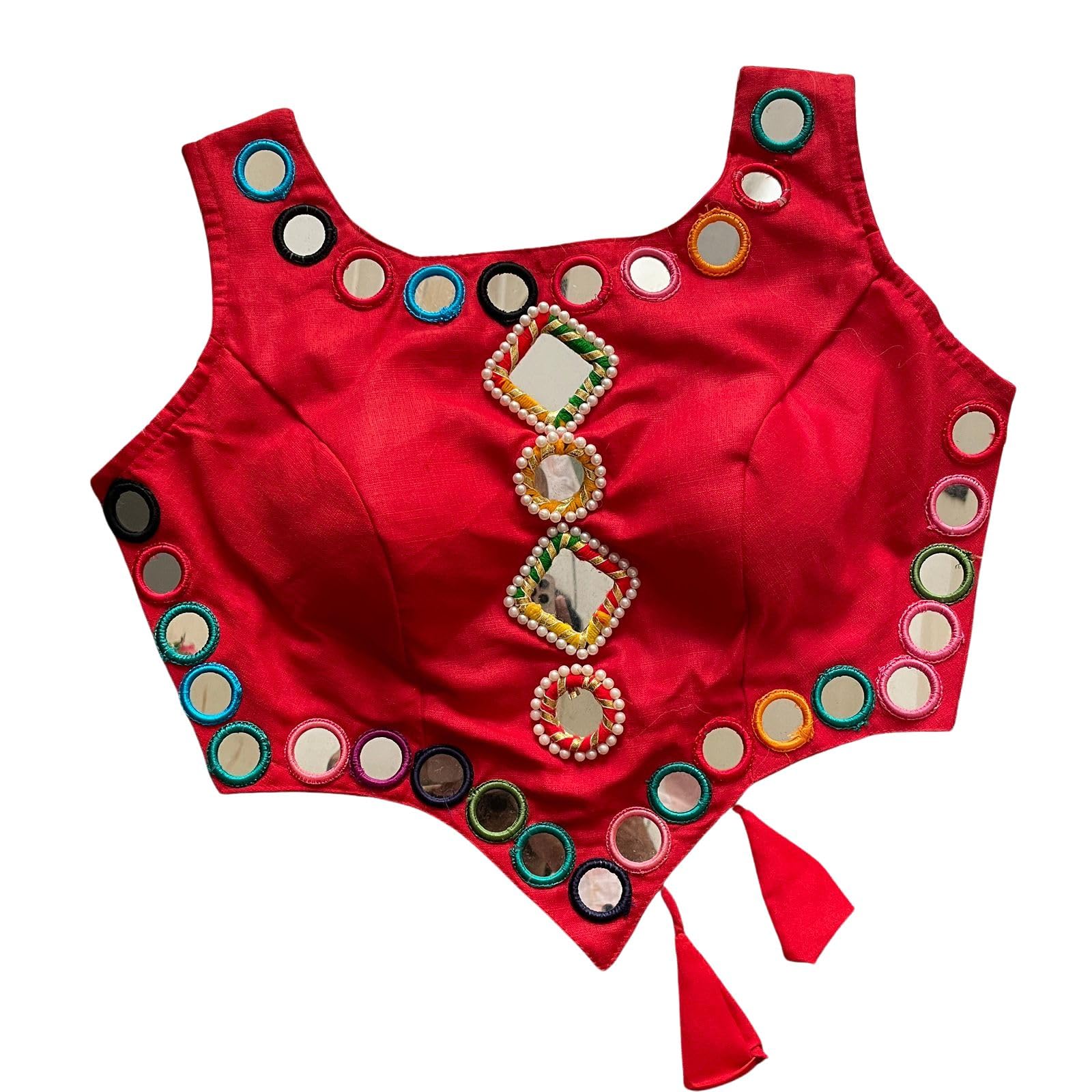 panday cloths Women's Pure Rayon Cotton Blouse with Heavy Mirror Work, Hand-Stitched Mirror & Ring Design, Free Size 38 Inch Alterable 36-42, Ethnic Saree Readymade Blouse for Festive Occasions-picture-18