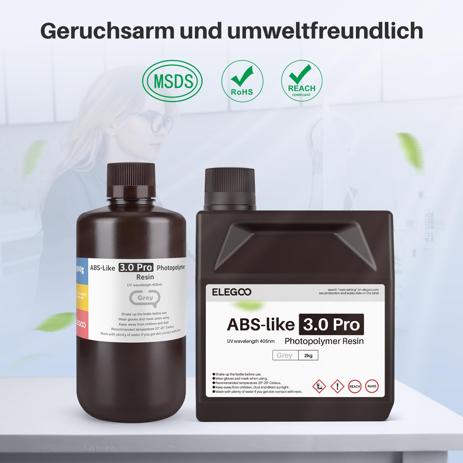 ELEGOO 405nm ABS-Like Resin 3.0 Pro, Żywica 3D utwardzana światłem UV z wysoką precyzją, nie krusząca się, nietoksyczna dla drukarek LCD/DLP 3D, żywica fotopolimerowa Czarna 2000g