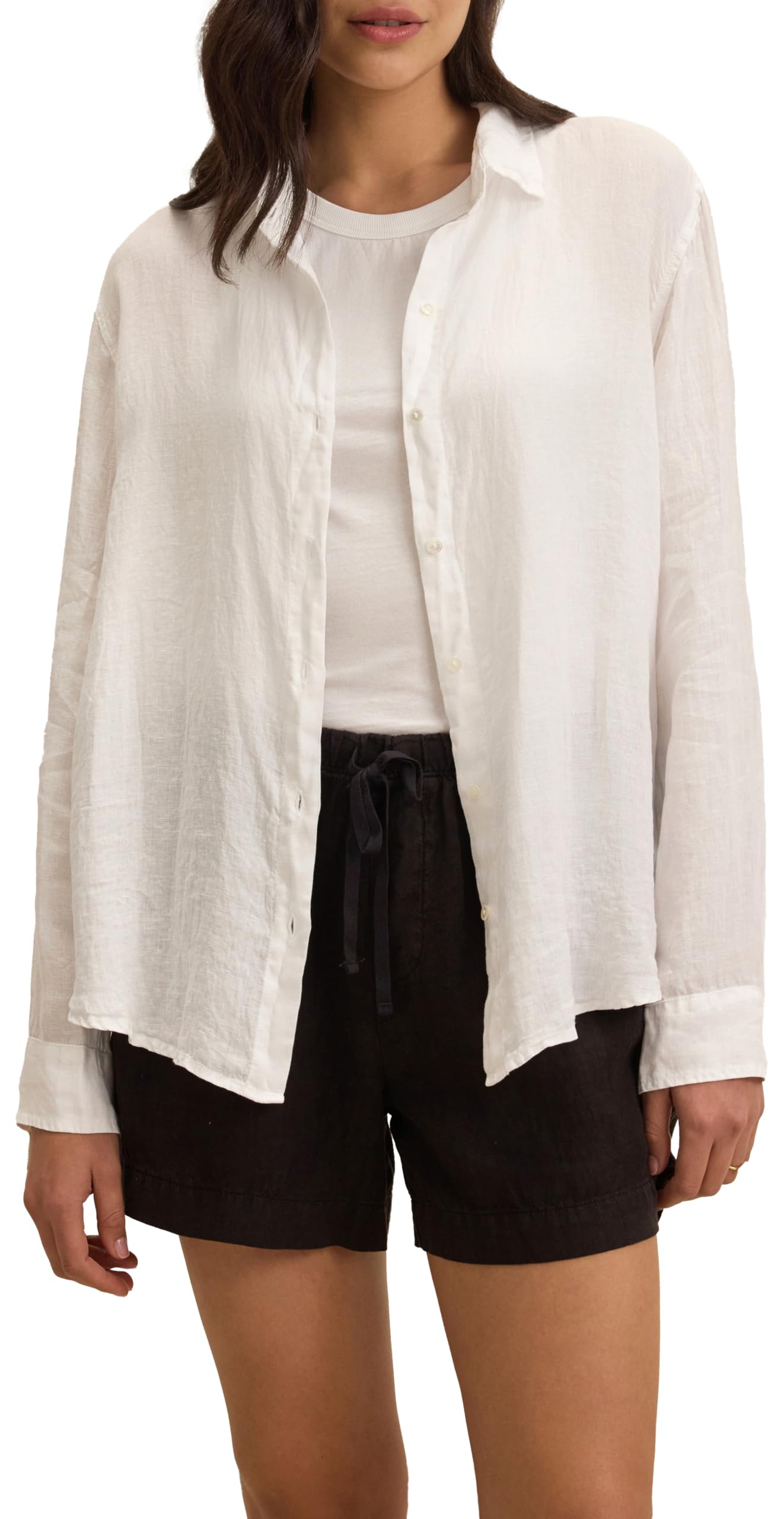 Velvet by Graham & Spencer Damen Sisi Woven Linen Button Up Shirt by Cleo Wade Cleo Wade Sisi Hemd aus gewebtem Leinen mit Knopfleiste