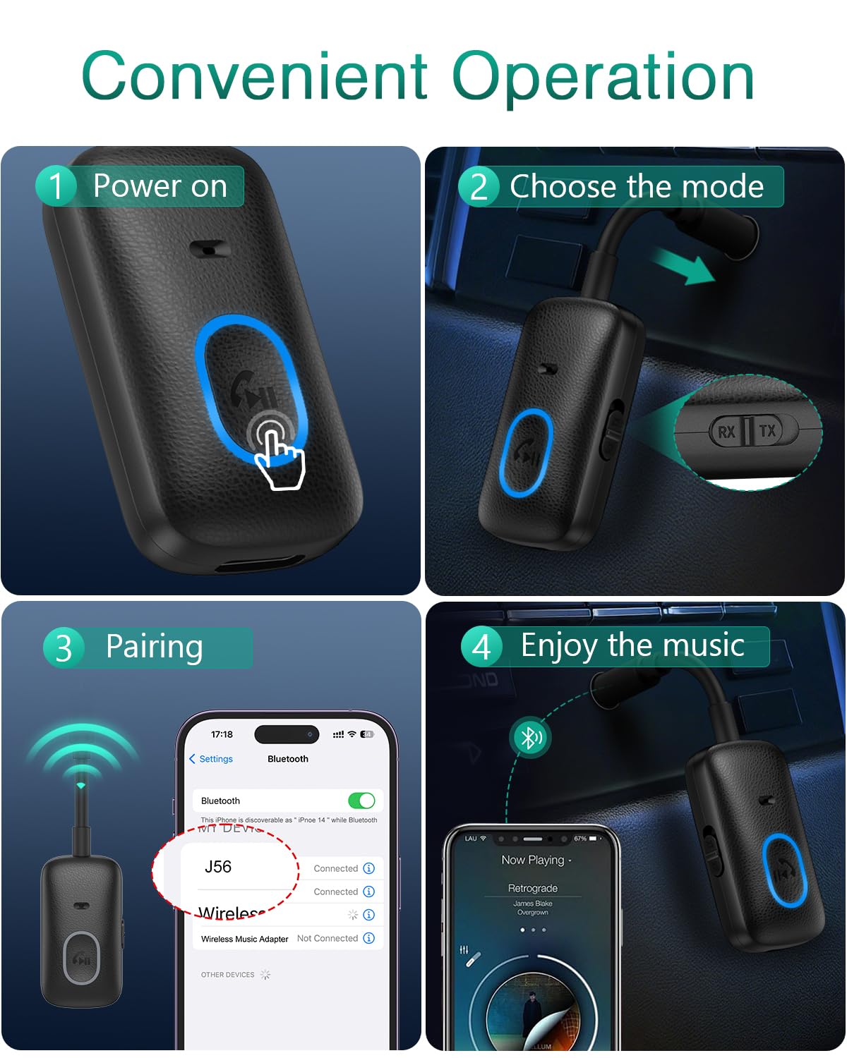 Bluetooth 5.4 nadajnik odbiornik, ORIA Bluetooth Aux Adapter do samolotu, 2 w 1 Blue-Tooth adapter jack 3,5 mm nadajnik odbiornik słuchawki, Bt, TV
