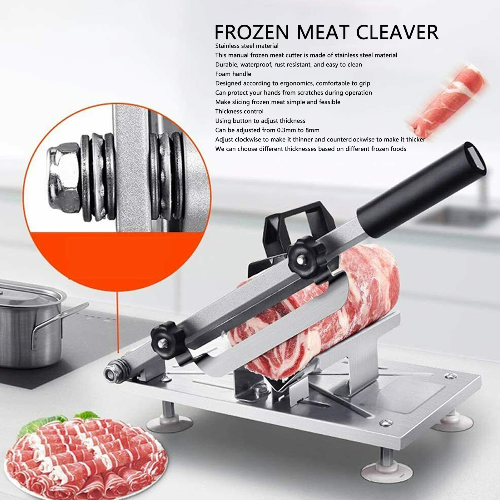Taglierina manuale per carne congelata casalinga in acciaio inossidabile Affettatrice manuale per carne con manico per pentola calda con pancetta e formaggio