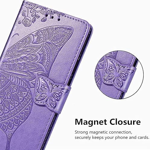 Miniatura 5 de MEUPZZK Funda tipo cartera para Samsung Galaxy A32 5G, piel sintética de alta calidad con diseño de flor de mariposa en relieve, función atril,