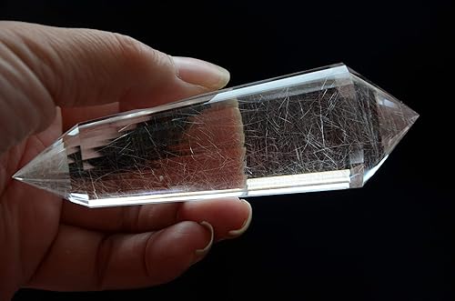 Miniatura 5 de Real Tibet Himalaya - Varita pránica de cuarzo con punta de cristal rutilado de 24 caras, 4.21 pulgadas, curación espiritual para reiki