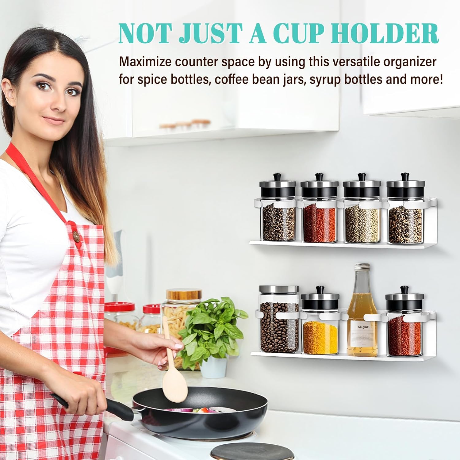 Magnetic Cup Holder for Fridge,8 Cups Water Bottle Organizer for Stanley 30 40 oz with Tumbler Lid Organizer,High Capacity Heavy Duty Kitchen Storage Rack Accessories - Image 8