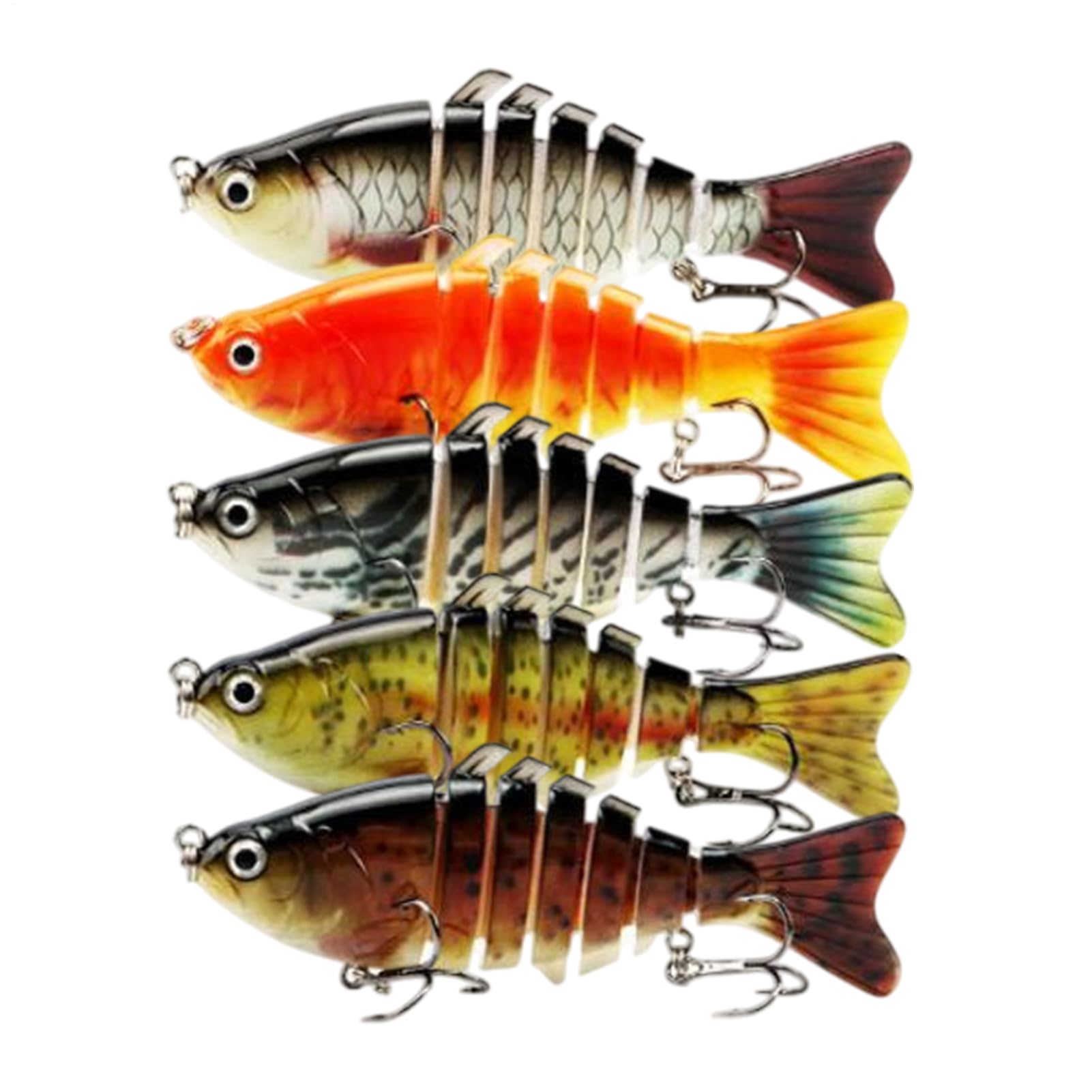 Appâts de pêche anti-redouille lot de 5 poissons durs articulés 3D eau douce