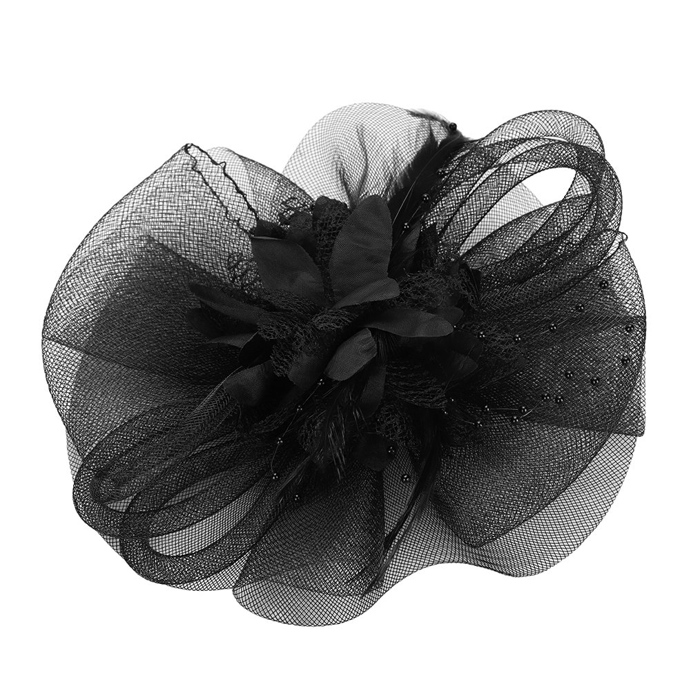 Haozaikeji Women's Black Fascinators For Girls, Feather Fascinator Hat Mesh With Headhand, Flower Cocktail Tea Party Headwear For Wending Hen Party Pillbox Hat