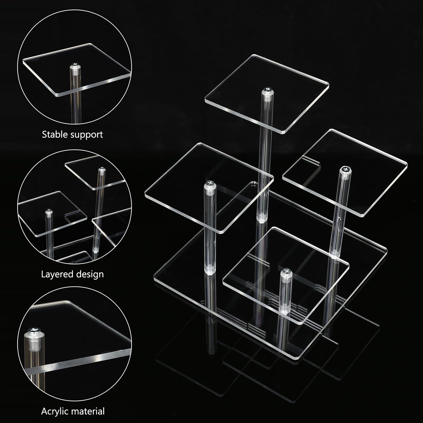 Espositore Acrilico Trasparente Alzate, 3 Livelli/4 Piastre Rialzato Espositori Trasparente per gioielli, dessert, cupcake, cosmetici, figure, collezioni, profumi