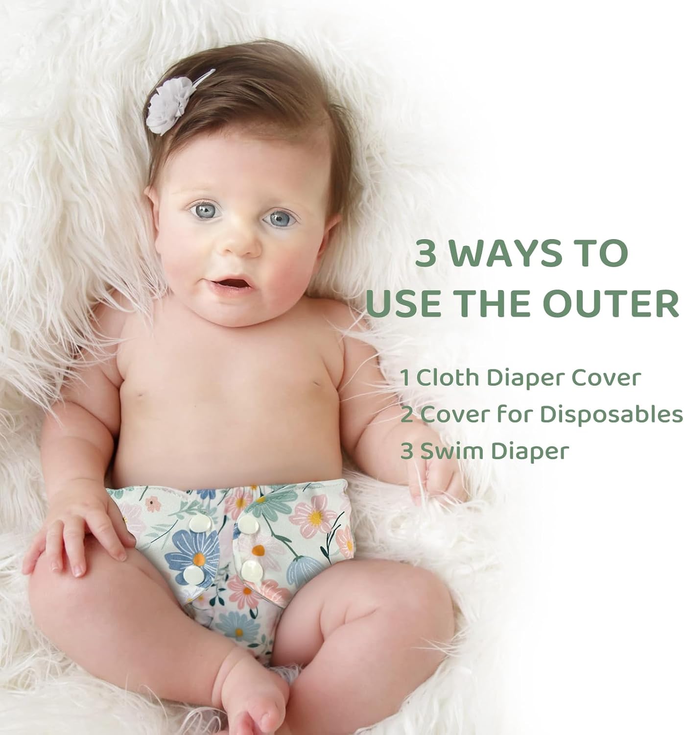 BISENKID 2 Pack Waterproof Cloth Diapers Rubber Pants for Toddlers - Adjustable Outer Shell with 3 Pack Absorbent Diaper Inserts to Prevent Urine Blowouts for Baby Girl, Size 1 (7-17Pound)