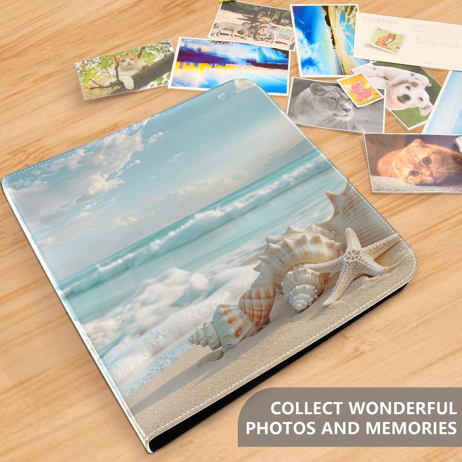 Photo Album Self Adhesive DIY Scrapbook Album Peaceful Beach Seashell 3 Ring Binders Photo Book 40 Pages 8x10 for Memory