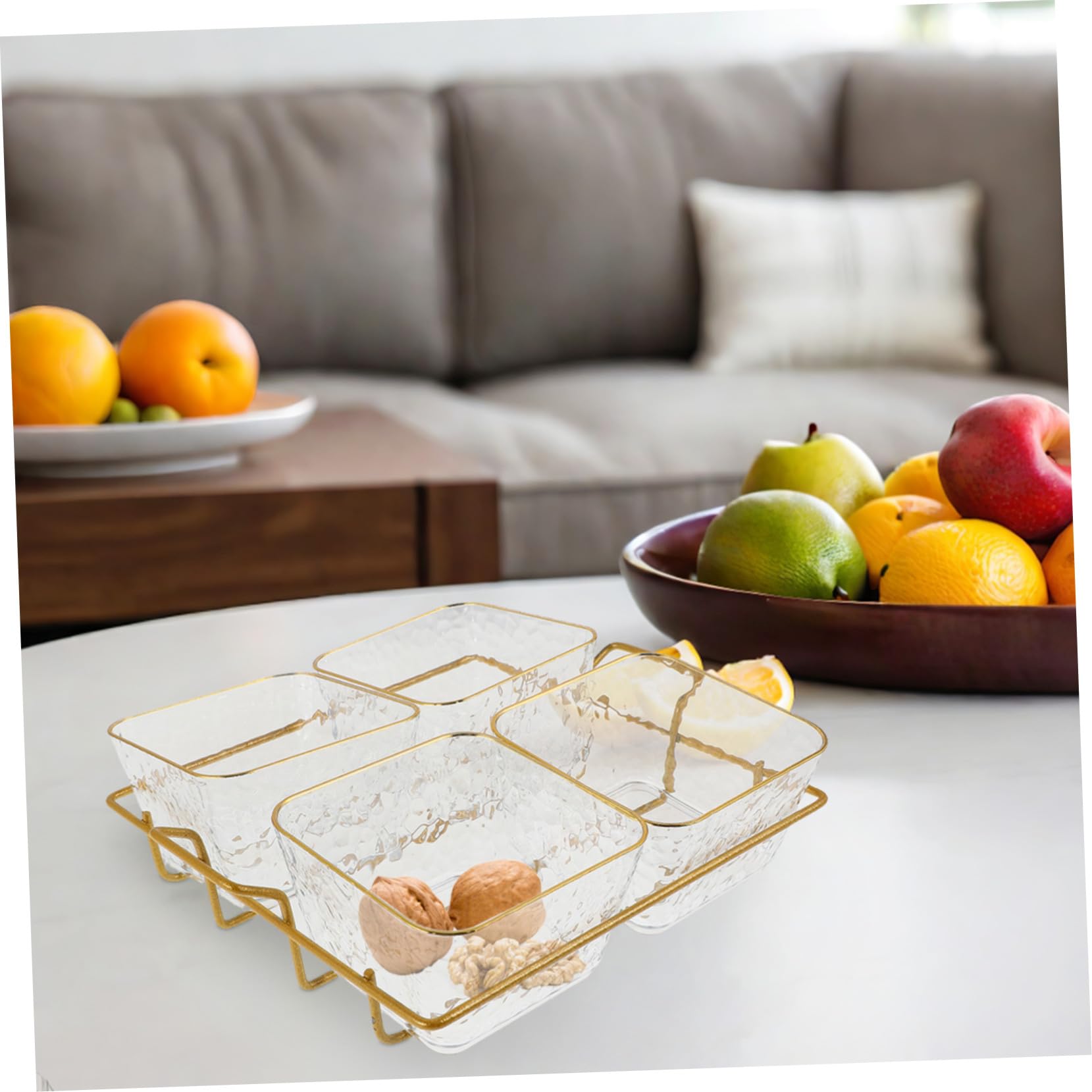 PRETYZOOM 4 Stück Geteiltes Snacktablett aus Transparentem Acryl mit Gold-metallgestell Fächer Professionelles Buffet-organizer-set für Bar Ktv Salon Effiziente Aufbewahrung