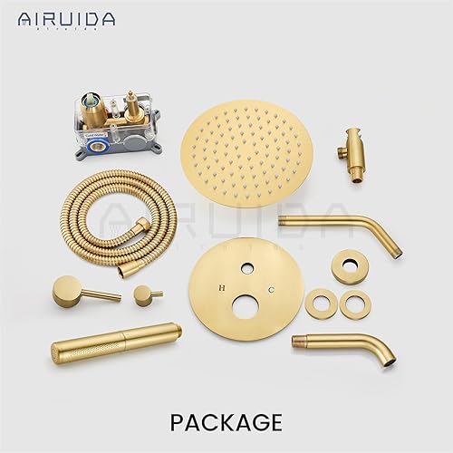 Miniatura 85 de Airuida Juego de sistema de ducha redondo con boquilla de bañera, montaje en pared, juego de grifo de ducha de lluvia de 3 funciones, 2 funciones