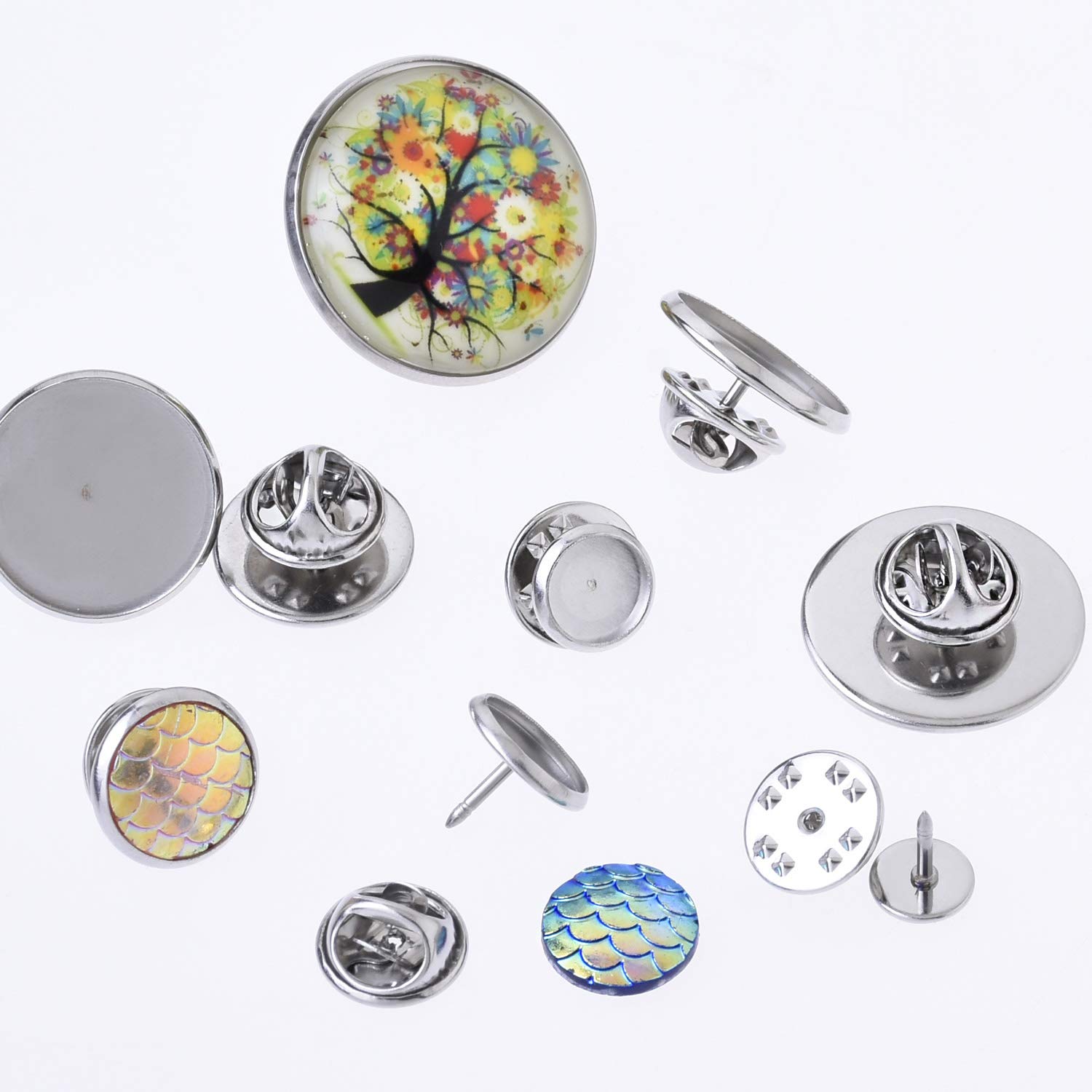8mm Stainless Steel Brooch base Settings round cabochon Tie Tack Blank Pins DIY Jewelry 20pcs