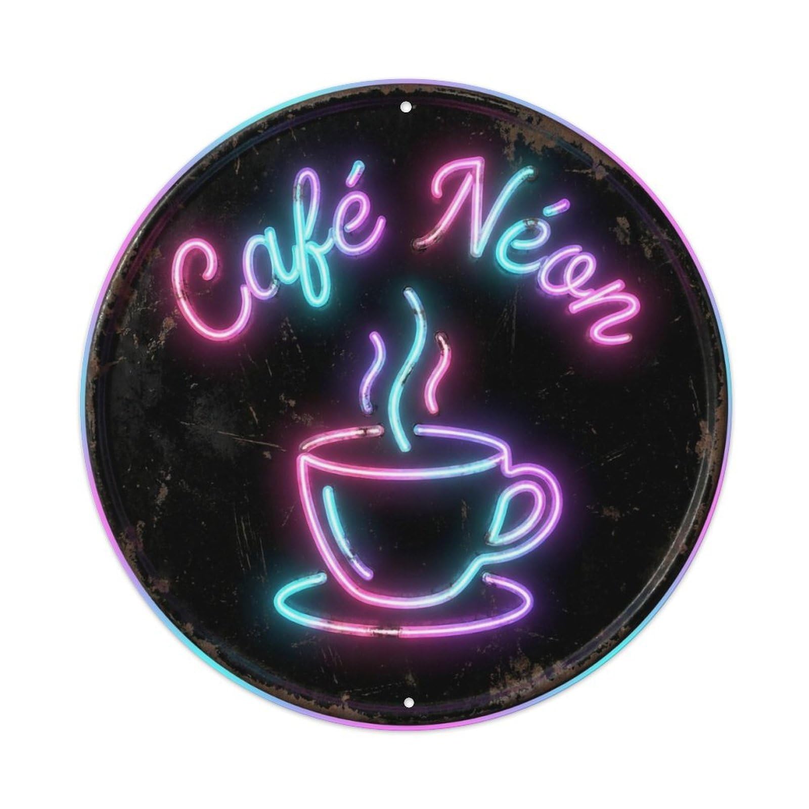 Neon Glow Lounge Cafe Metal Tin Sign Plaque Wall Decor for Cafe, Club, Garden Round Metal Poster 8x8Inch