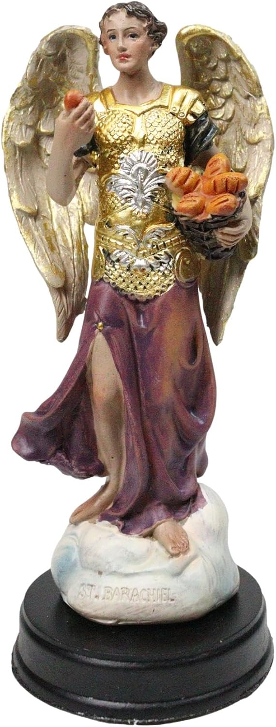 Ebros Gift Colorful Greek Orthodox Christian Church Archangel of The Angelic Council Barachiel The Blessings of God with Bread Basket Figurine 5.25" H