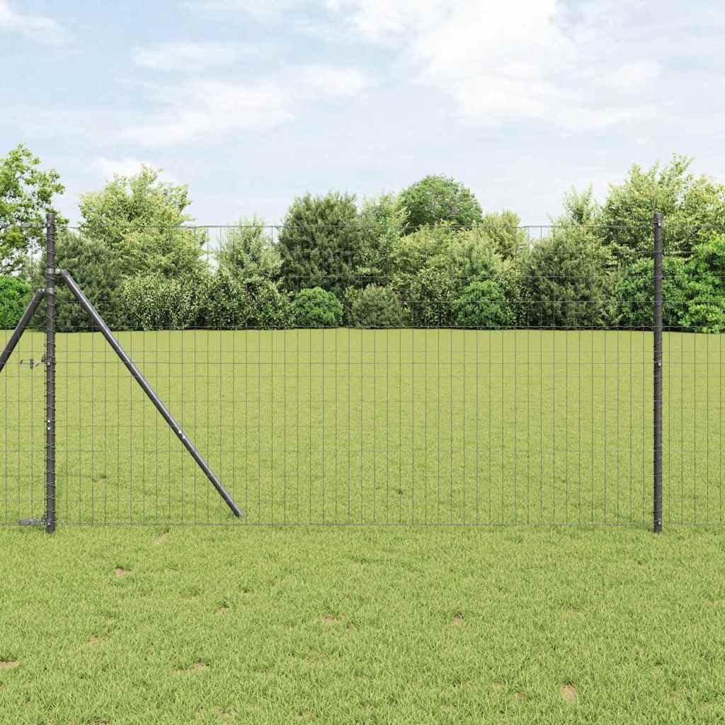 Ogrodzenie euro, szare, 1,2 x 25 m, żelazo powlekane PCW, wytrzymałe ogrodzenie ogrodowe do użytku na zewnątrz, bariera dla zwierząt, łatwy montaż bez kopania