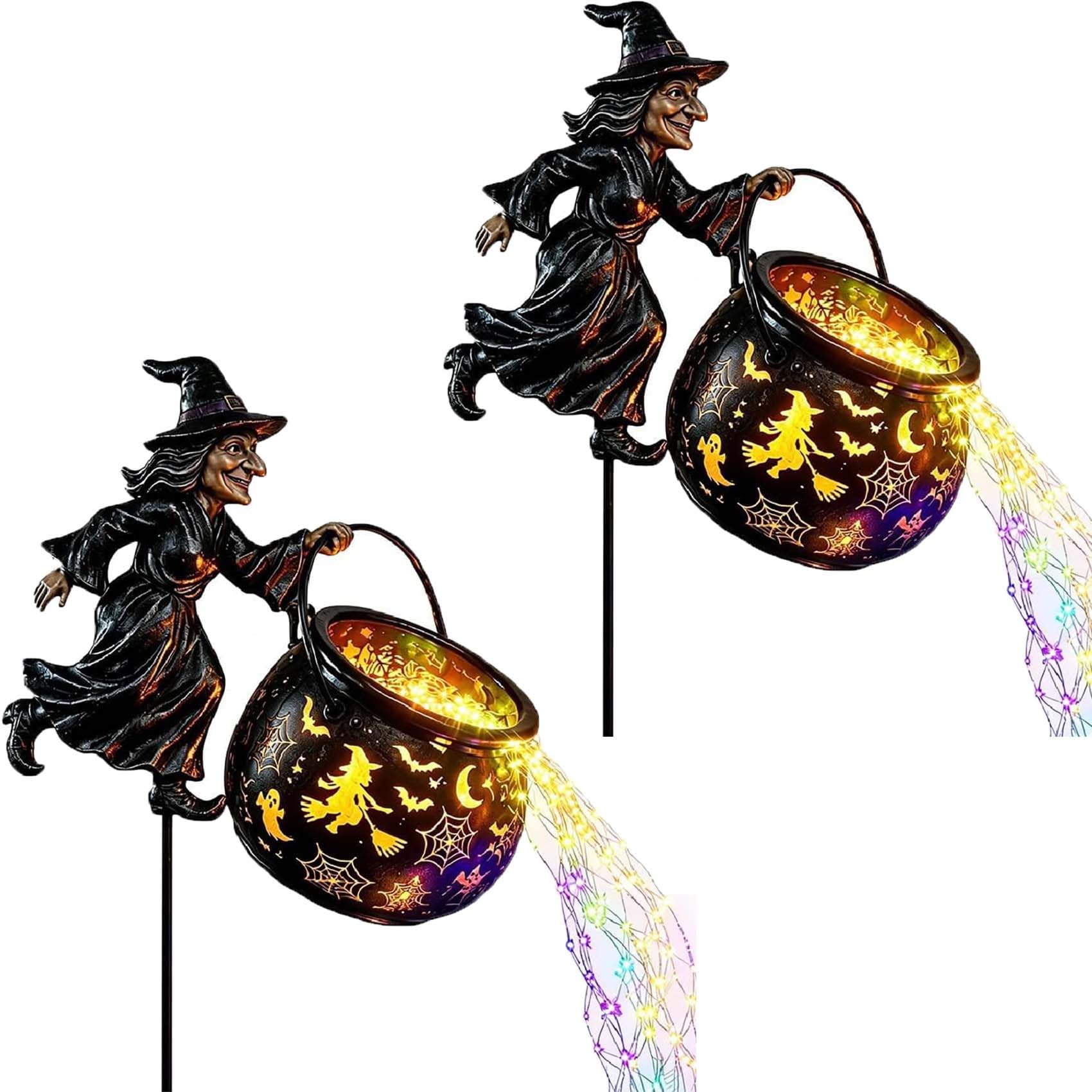 Leuchtender Halloween-Hexenkessel Mit Hexe, Halloween Witch Cauldron Garden Light, Wasserdichte HäNgelaterne – AußEndekoration FüR Gartenbeete (2PCS)