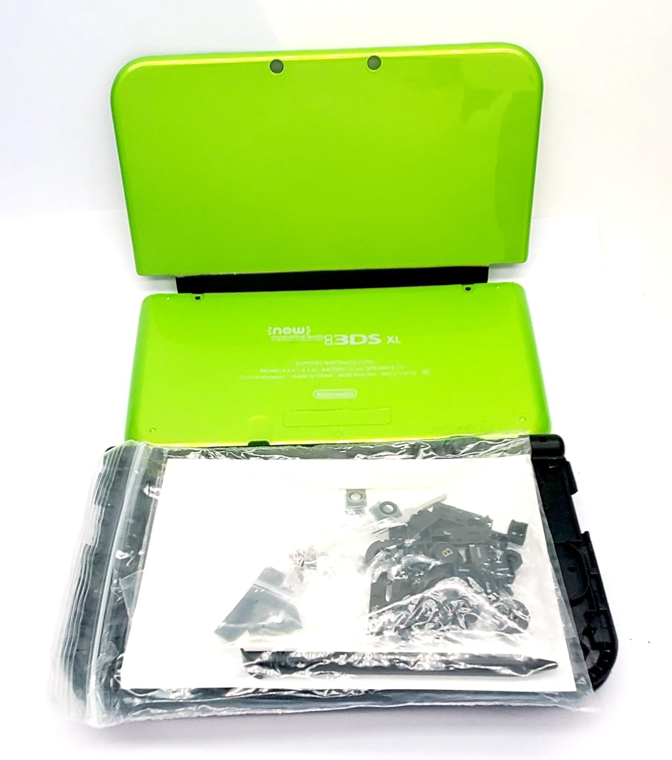 Complete for New3DSXL Green Housing Case Shells Replacement, for New 3DS XL/LL 3DSXL 3DSLL Console, Extra Enclosure 5 Cover Plates + Buttons, Screws, Screen Protector, Stylus, Sticker Set